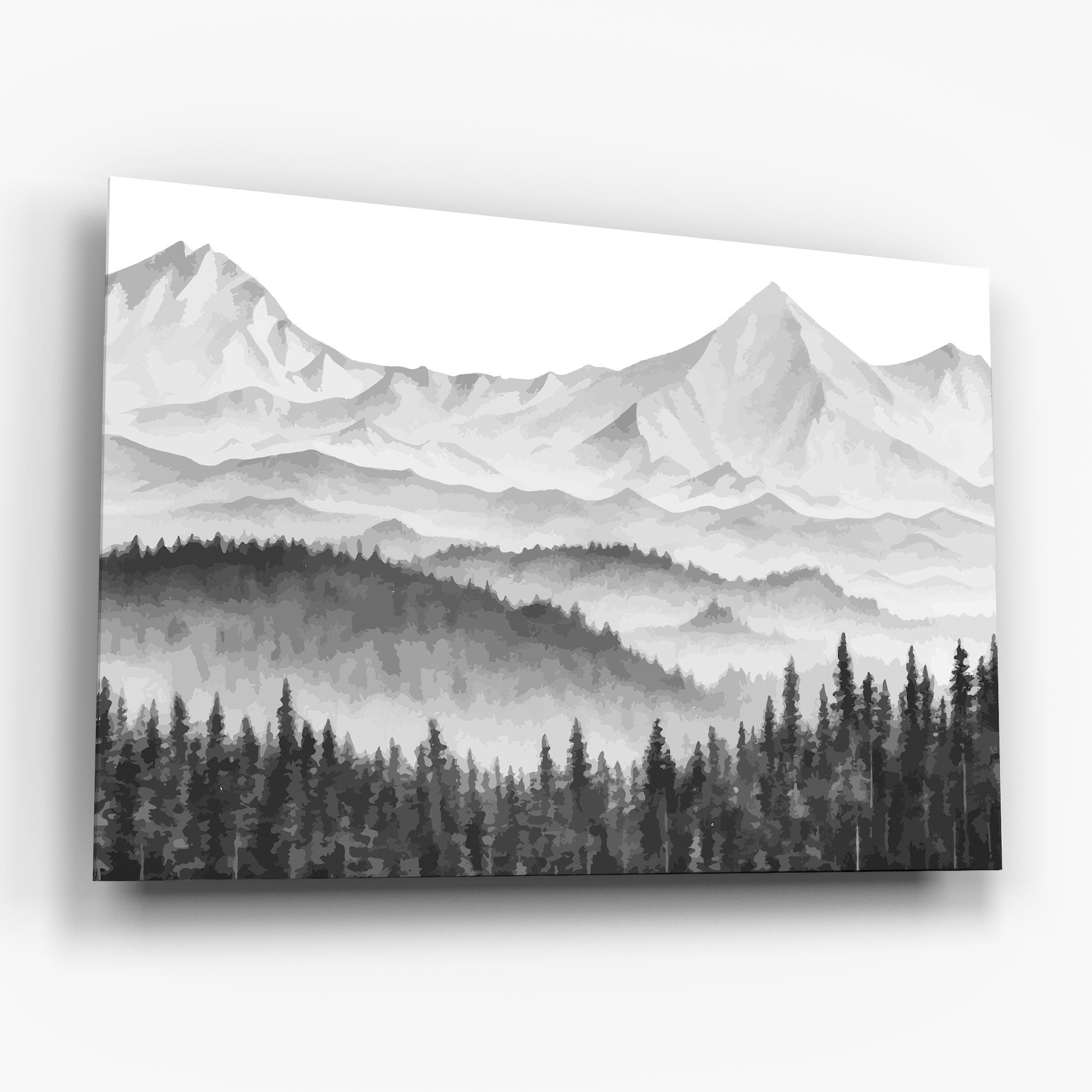 Tablou Sticla Grey Mountain Drawing mockup 6