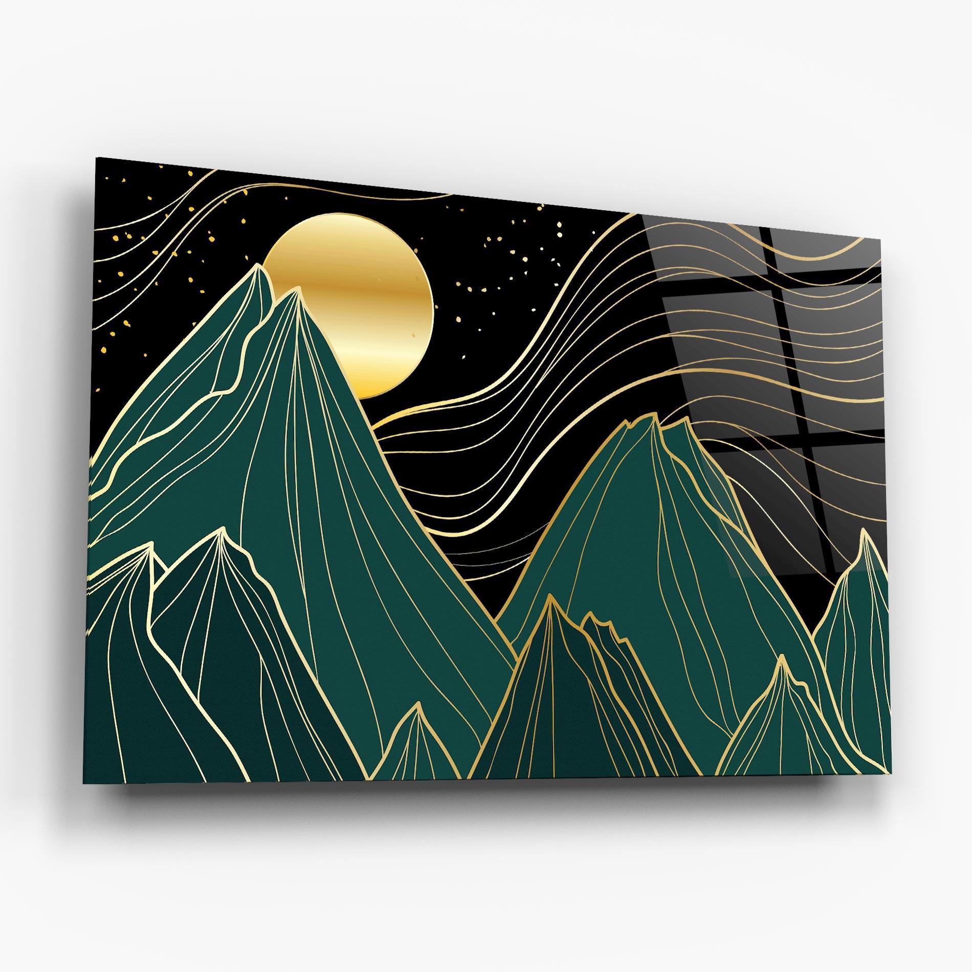 Tablou Sticla Mountain Gold Moon mockup 6