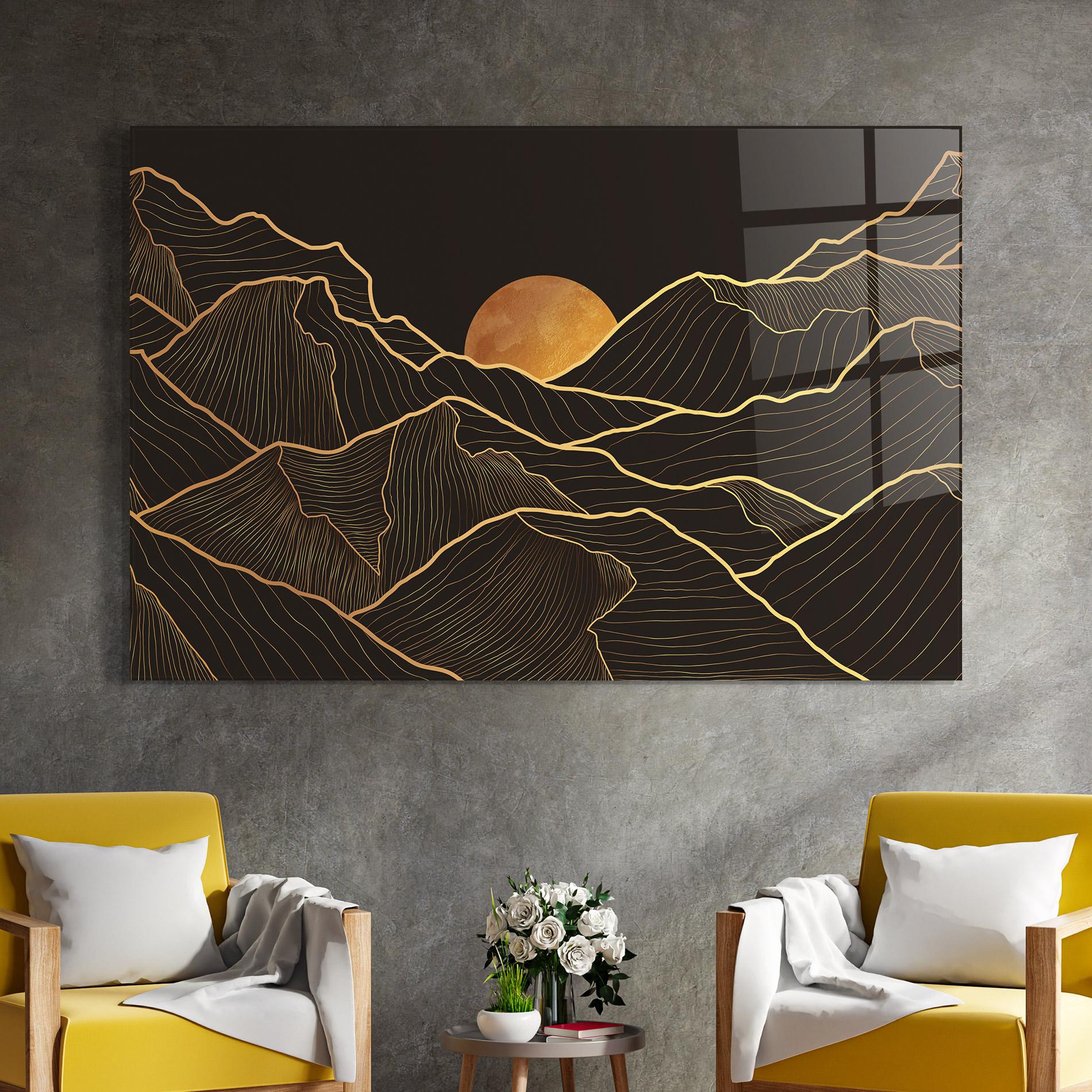 Tablou Sticla Black Gold Mountains mockup 4