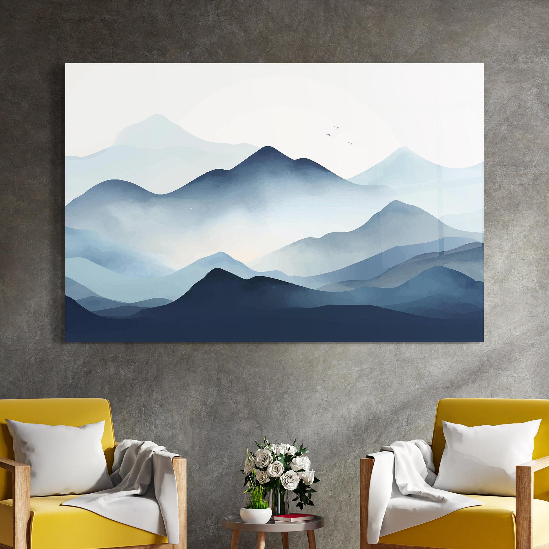 Tablou Sticla Blue Foggy Mountain mockup 4