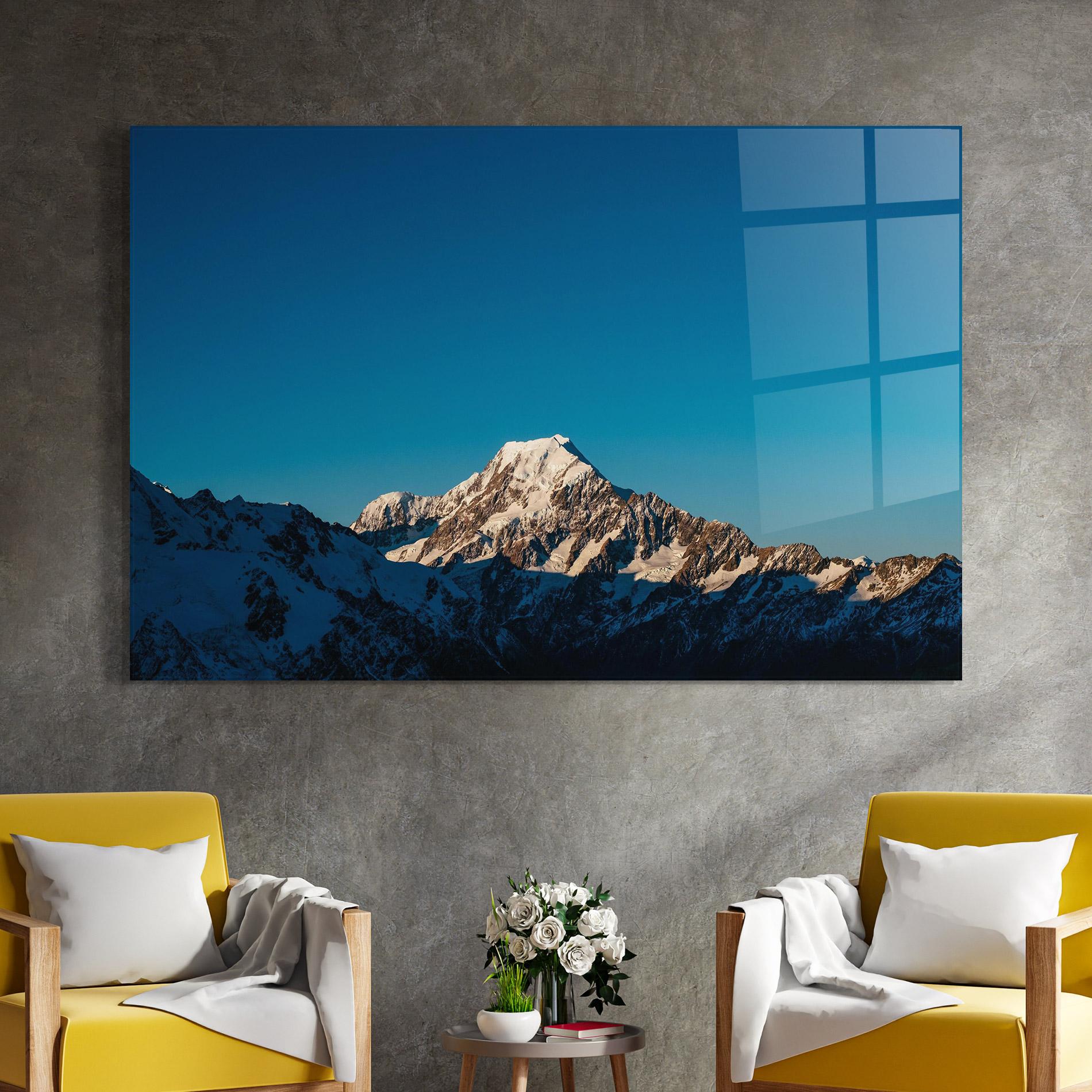 Tablou Sticla Blue Snowy Mountain mockup 4