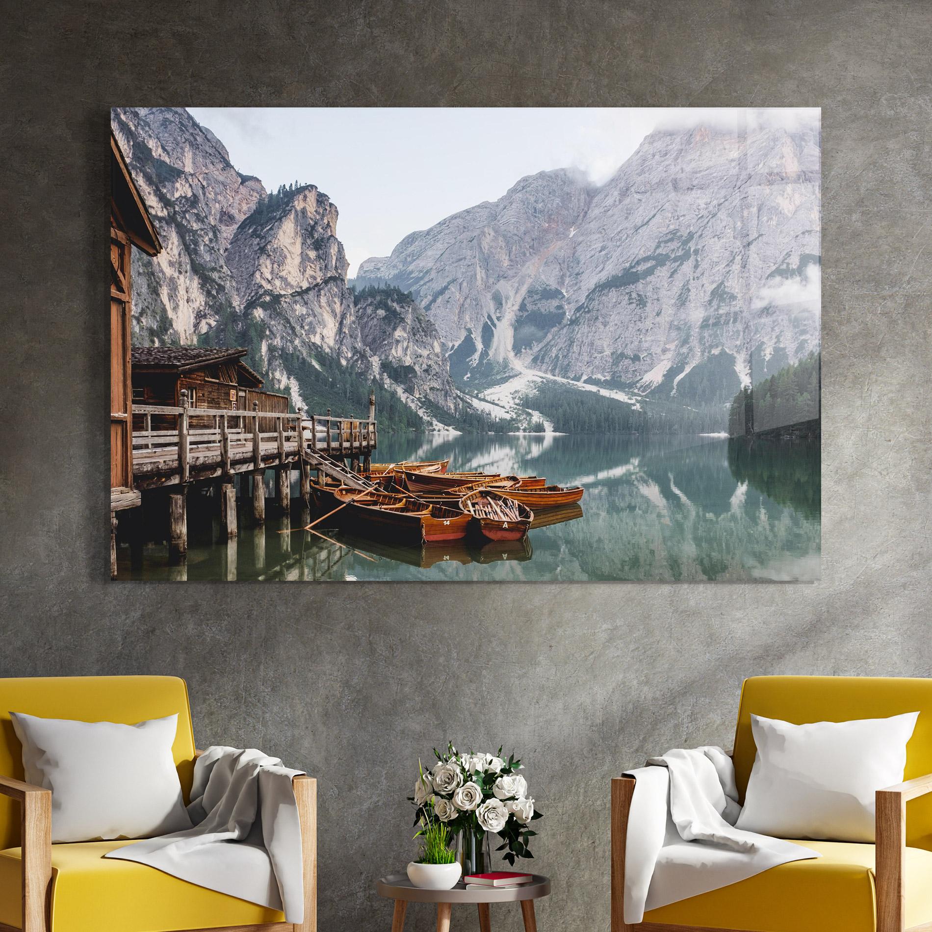 Tablou Sticla Cabin Lake mockup 4