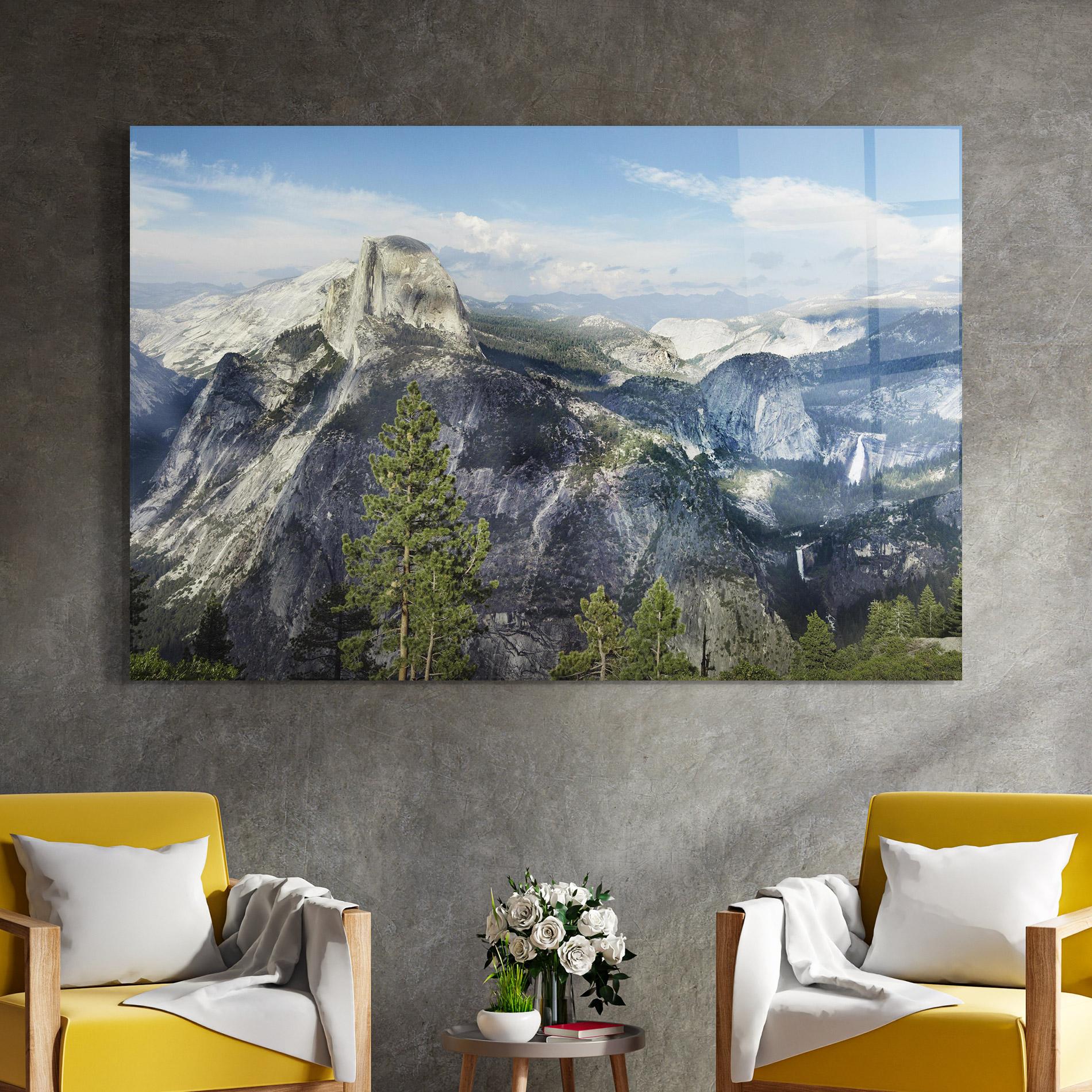 Tablou Sticla Foggy Day Mountain mockup 4