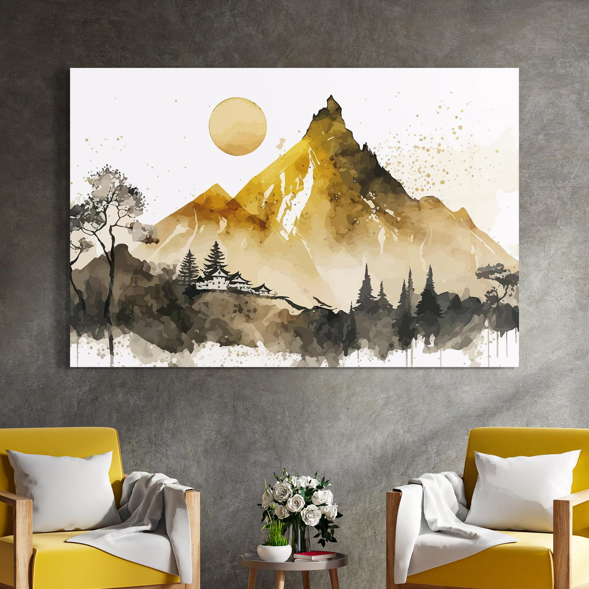 Tablou Sticla Gold Mountain Art mockup 4