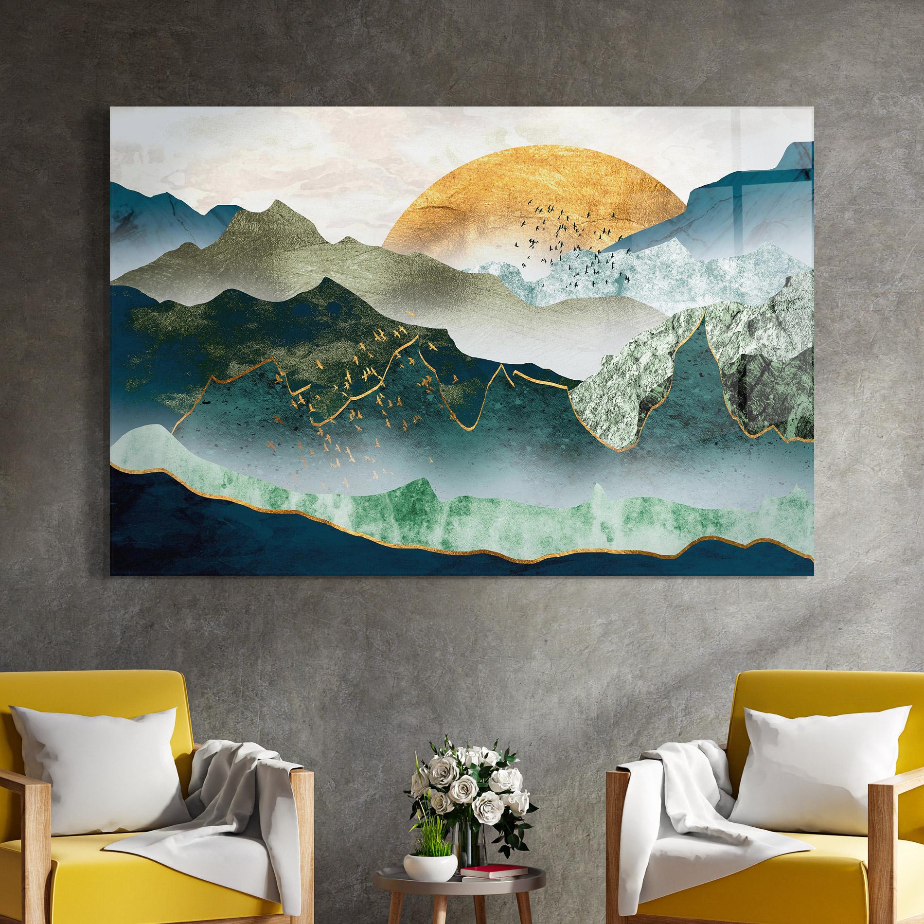 Tablou Sticla Golden Mountains mockup 4