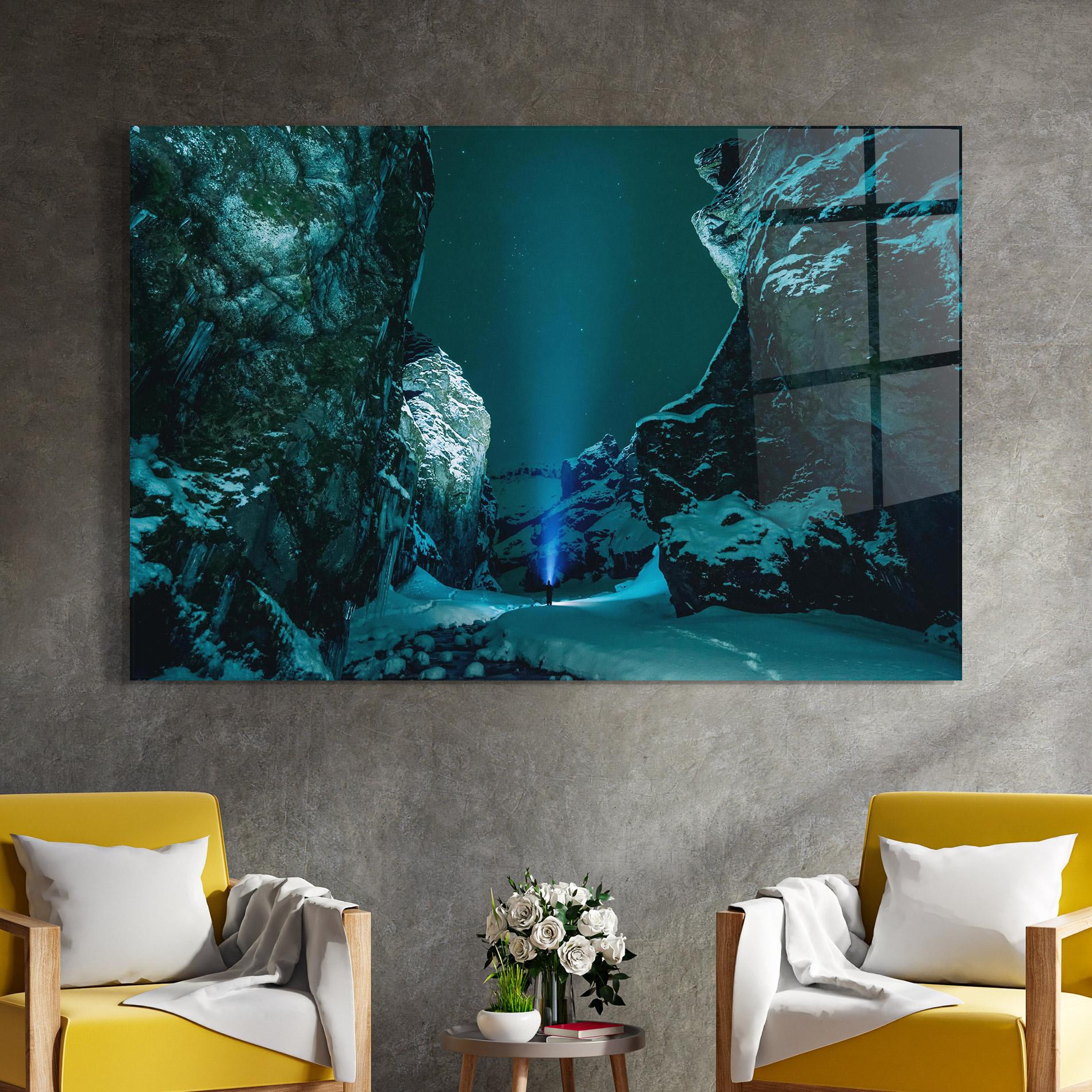 Tablou Sticla Green Light Mountain mockup 4