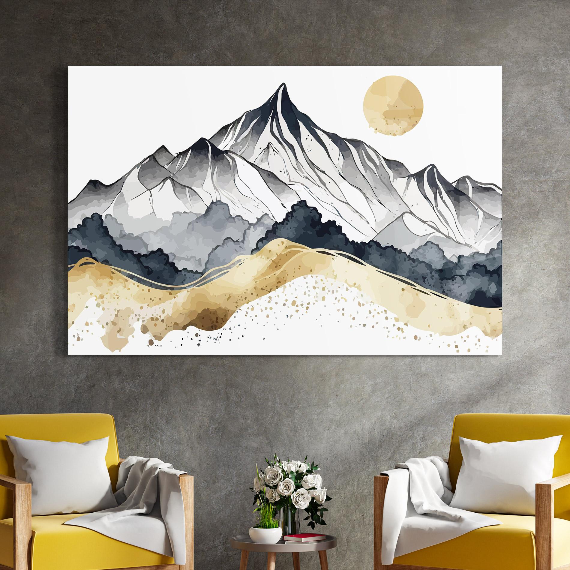 Tablou Sticla Grey Gold Mountain mockup 4