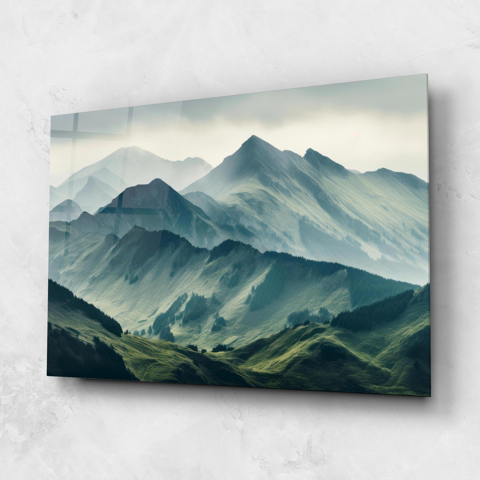 Tablou Sticla Amazing Foggy Mountain mockup 1