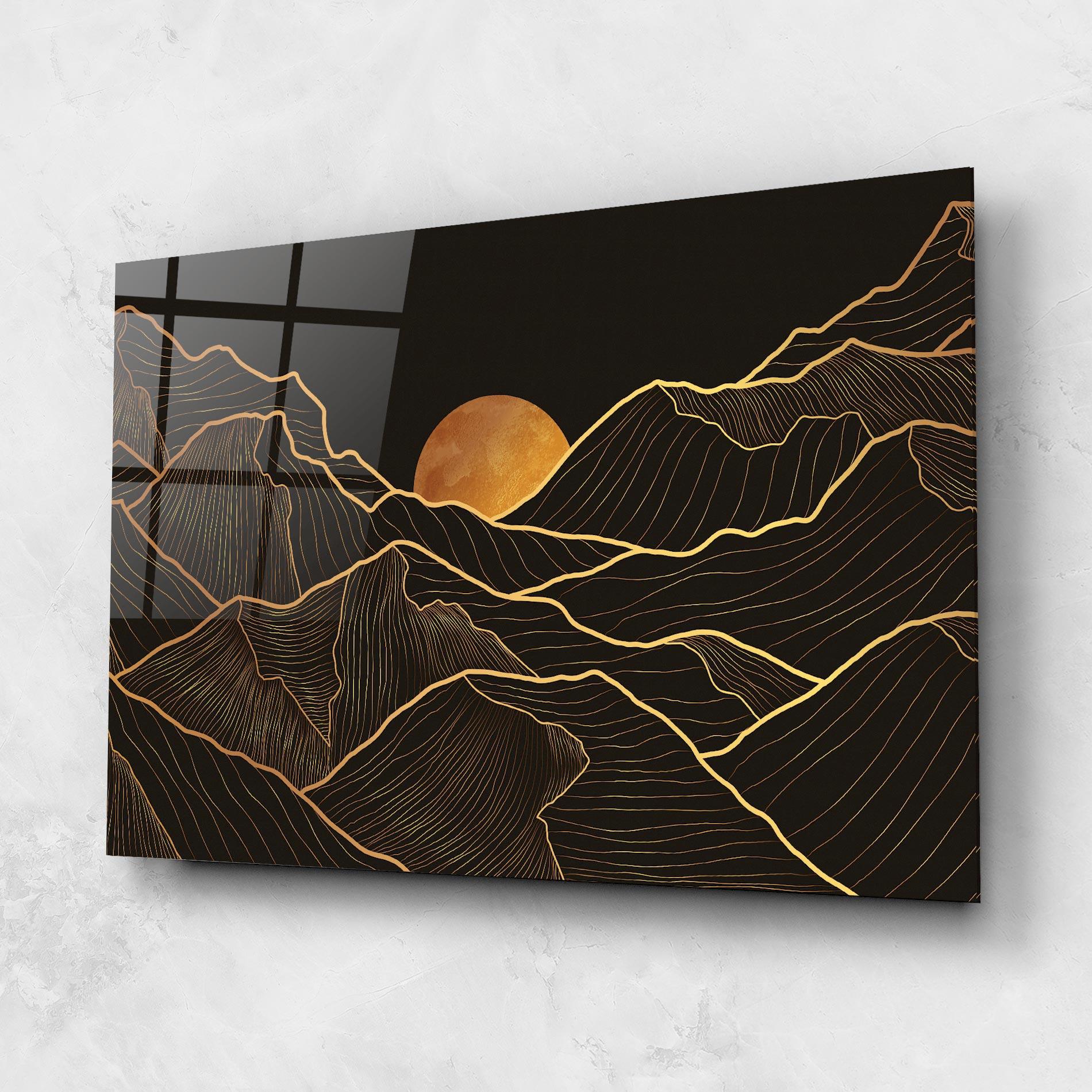 Tablou Sticla Black Gold Mountains mockup 1