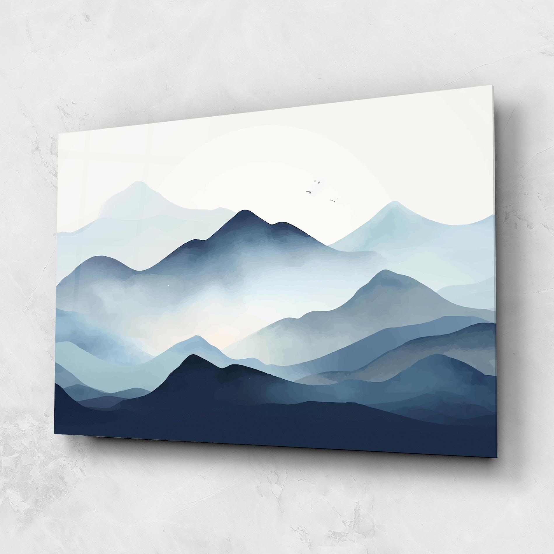 Tablou Sticla Blue Foggy Mountain mockup 1