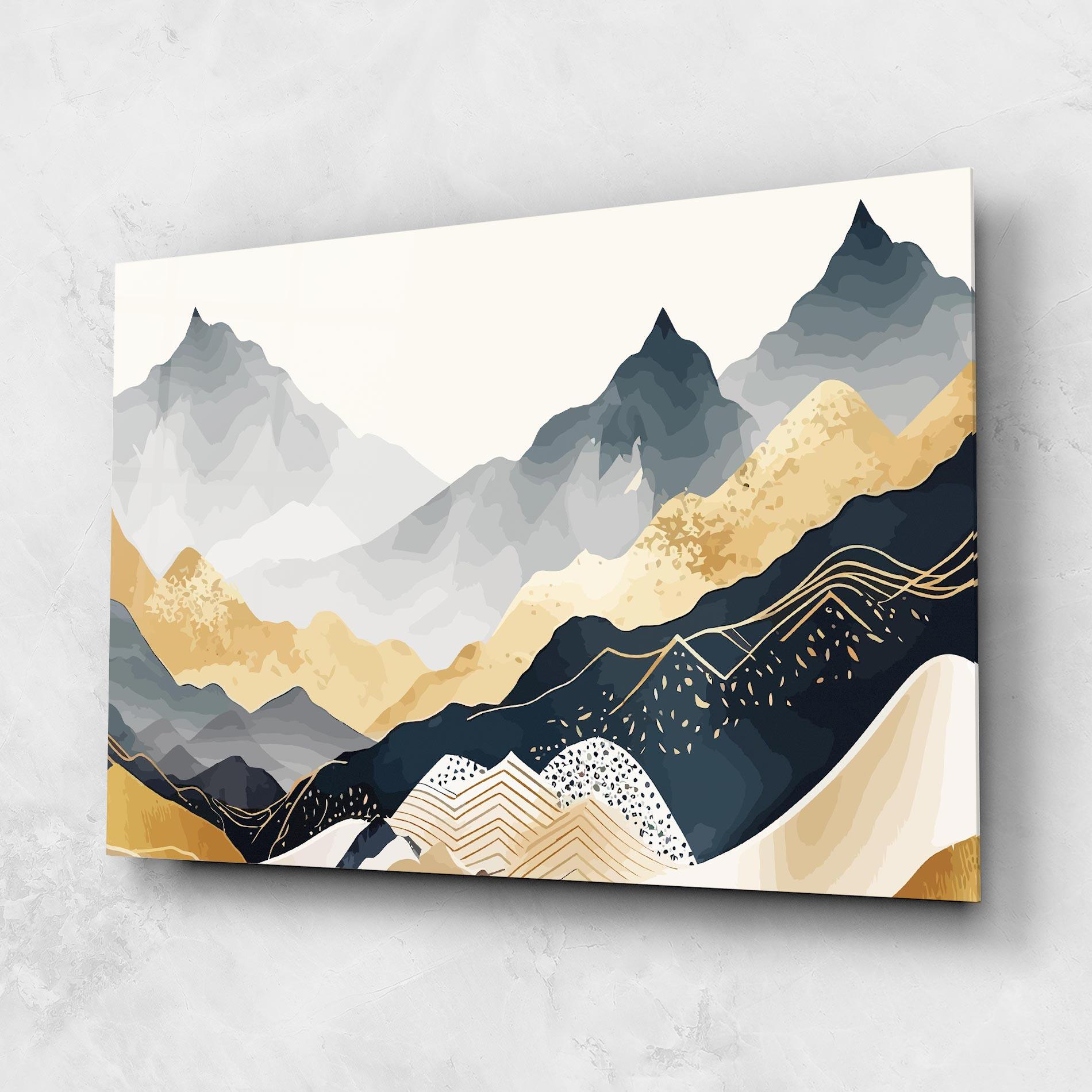 Tablou Sticla Blue Gold Mountain mockup 1