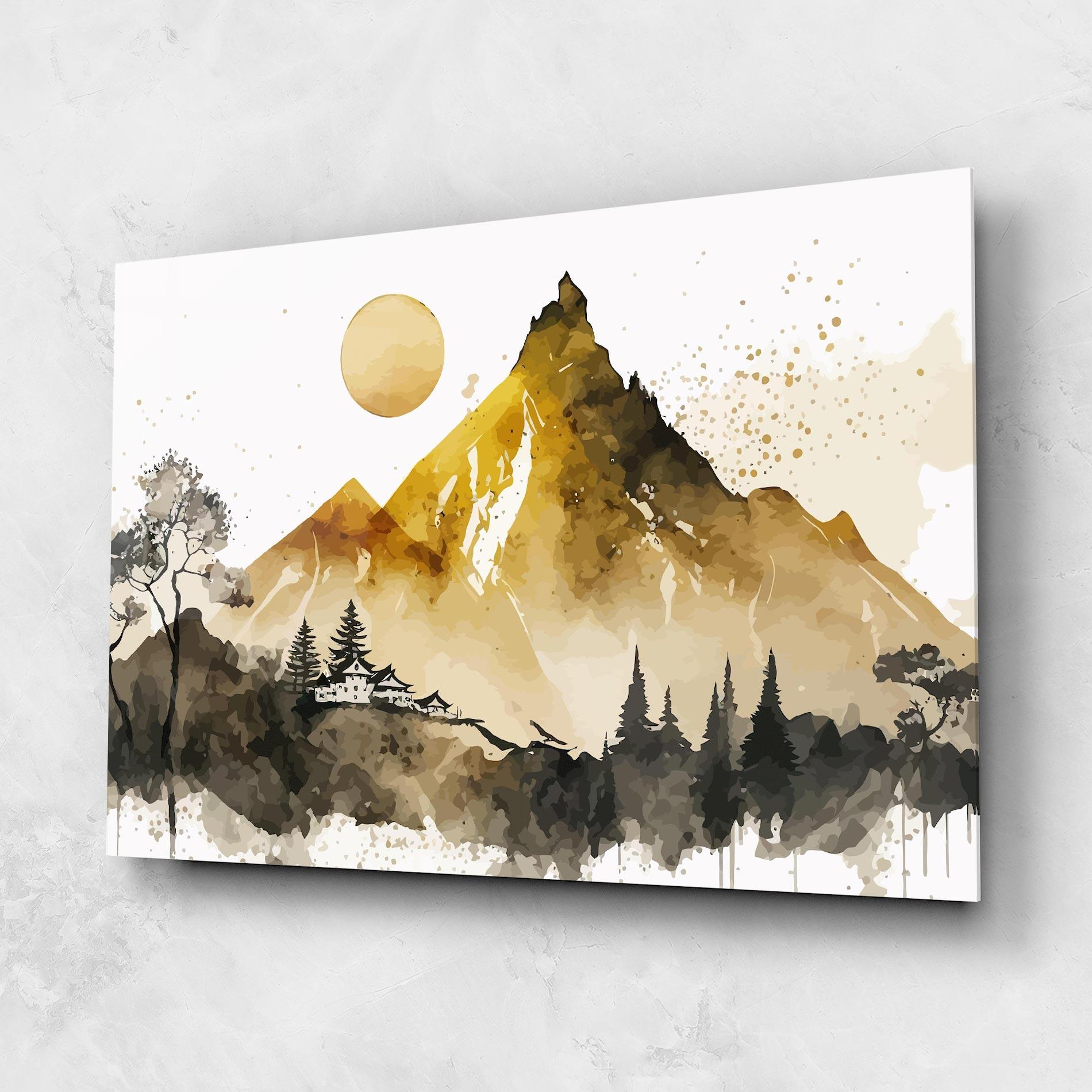 Tablou Sticla Gold Mountain Art mockup 1