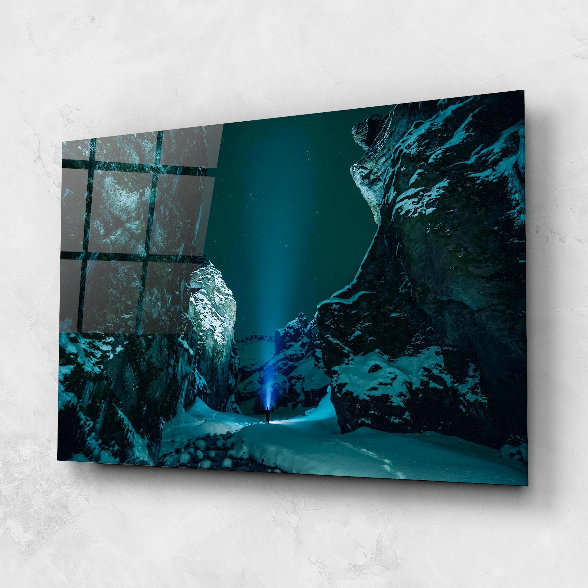 Tablou Sticla Green Light Mountain mockup 1