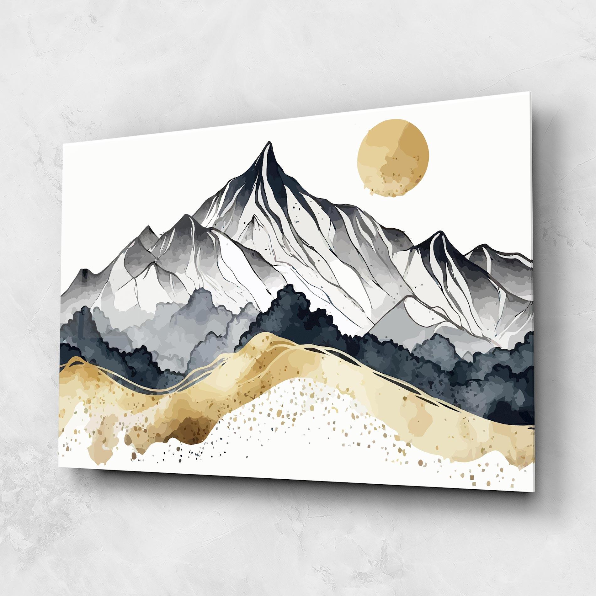 Tablou Sticla Grey Gold Mountain mockup 1