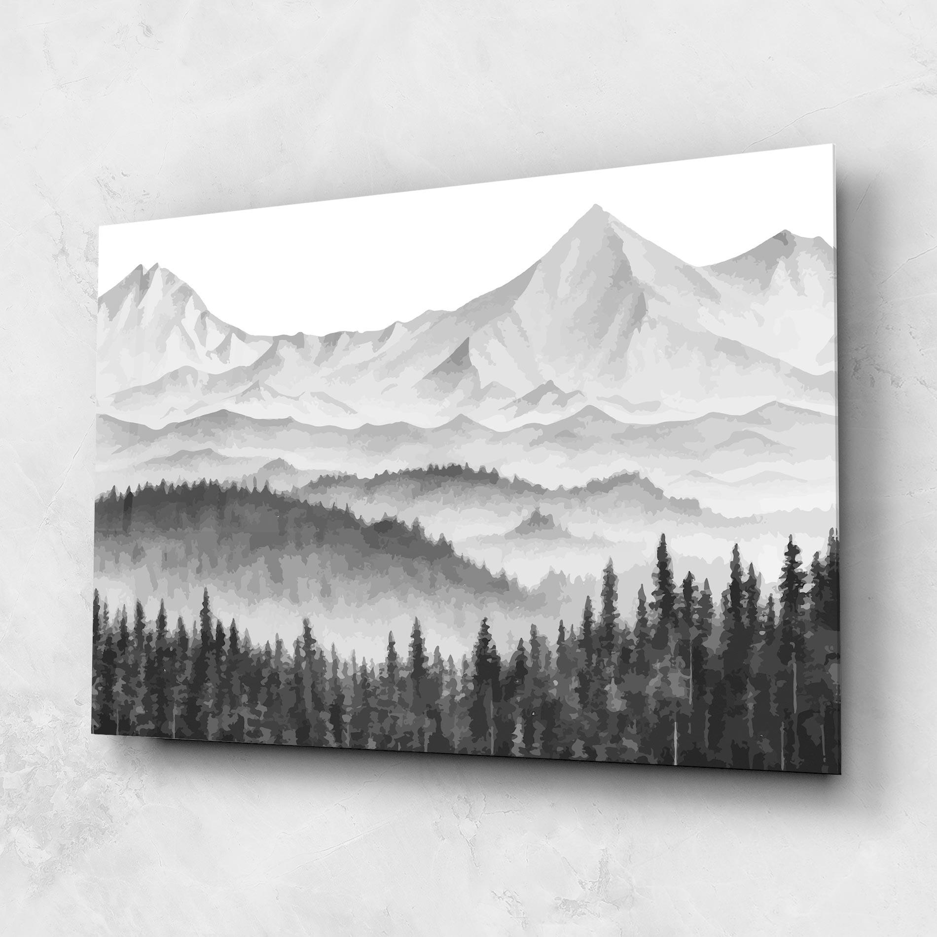 Tablou Sticla Grey Mountain Drawing mockup 1