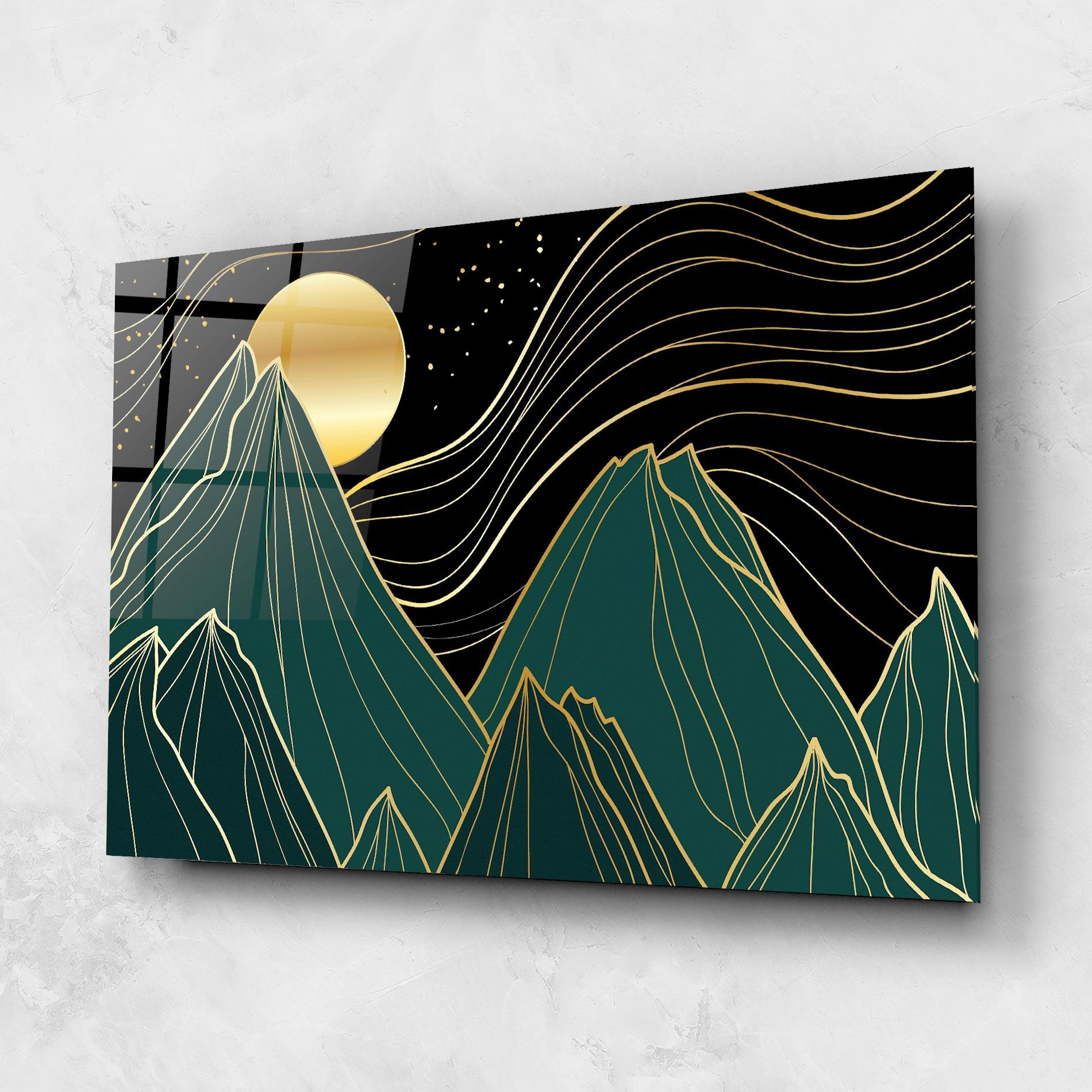 Tablou Sticla Mountain Gold Moon mockup 1