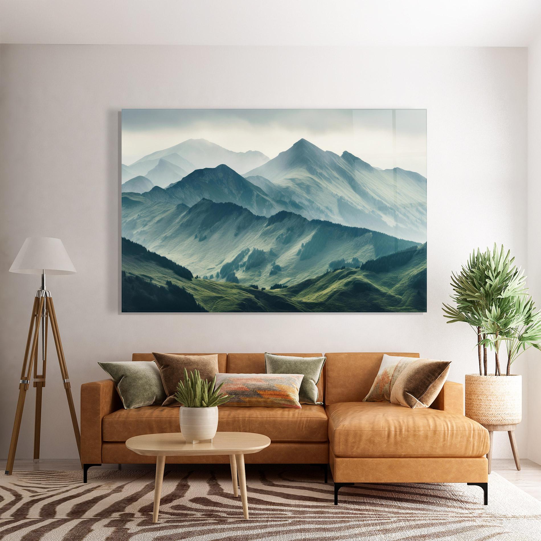 Tablou Sticla Amazing Foggy Mountain mockup 7