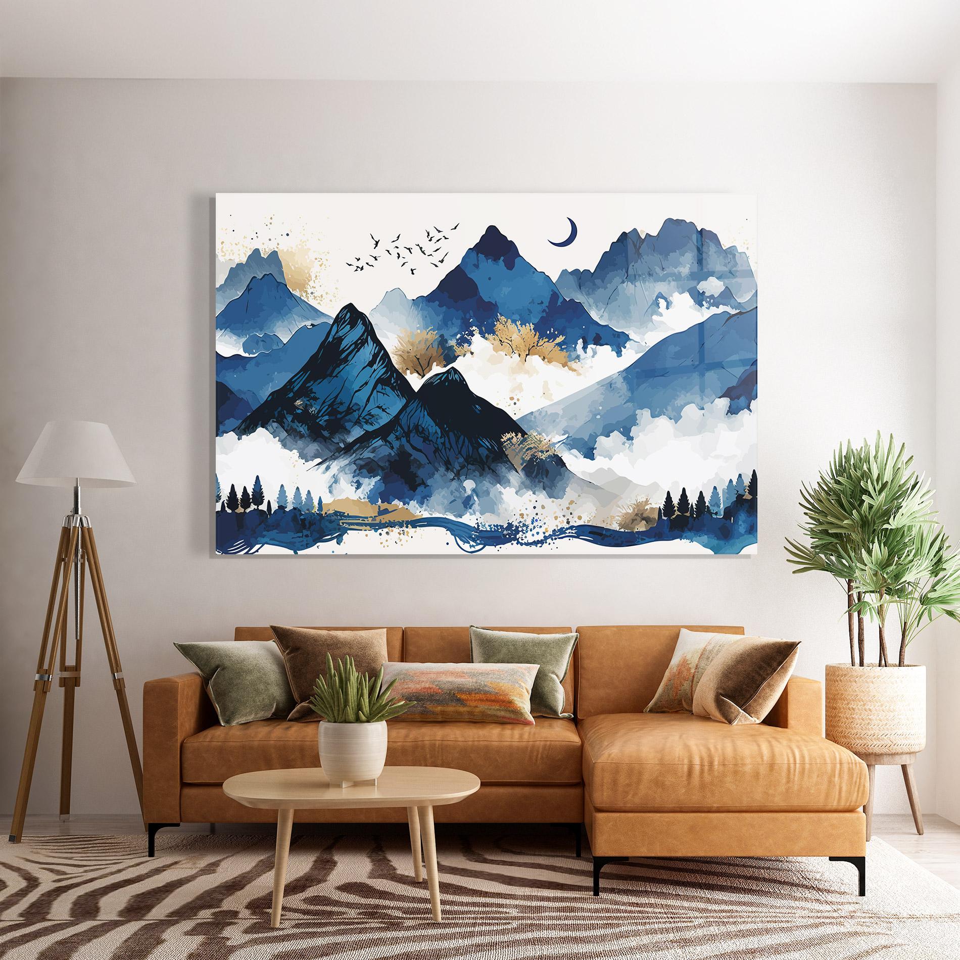 Tablou Sticla Blue Mountain Moon mockup 7