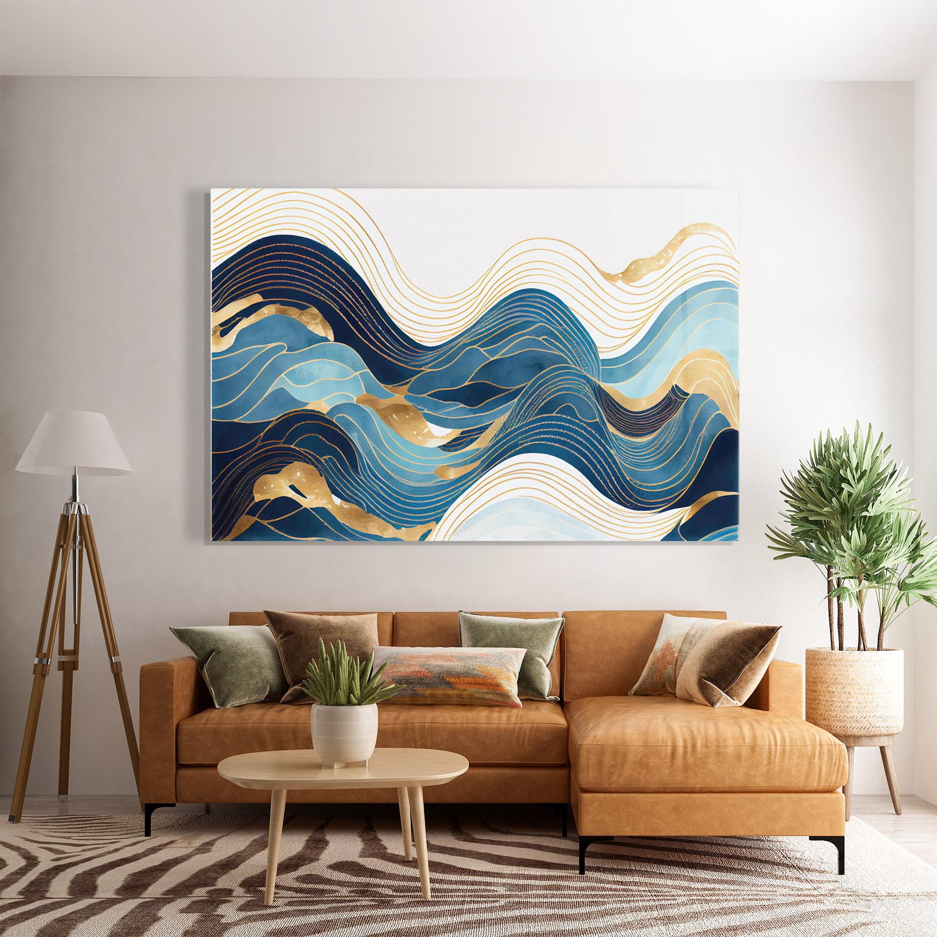 Tablou Sticla Blue Wave Mountain mockup 7