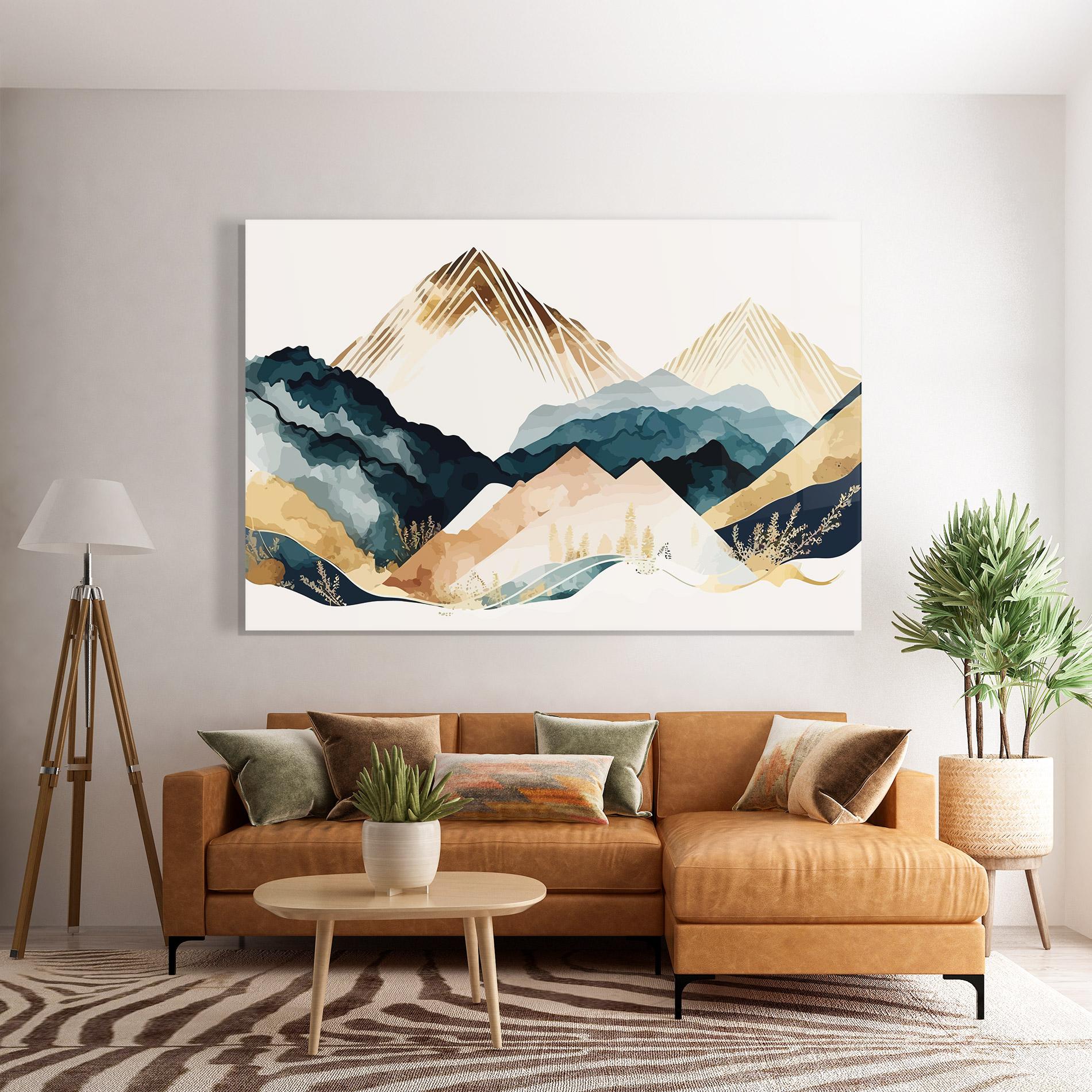 Tablou Sticla Gold Green Mountain mockup 7