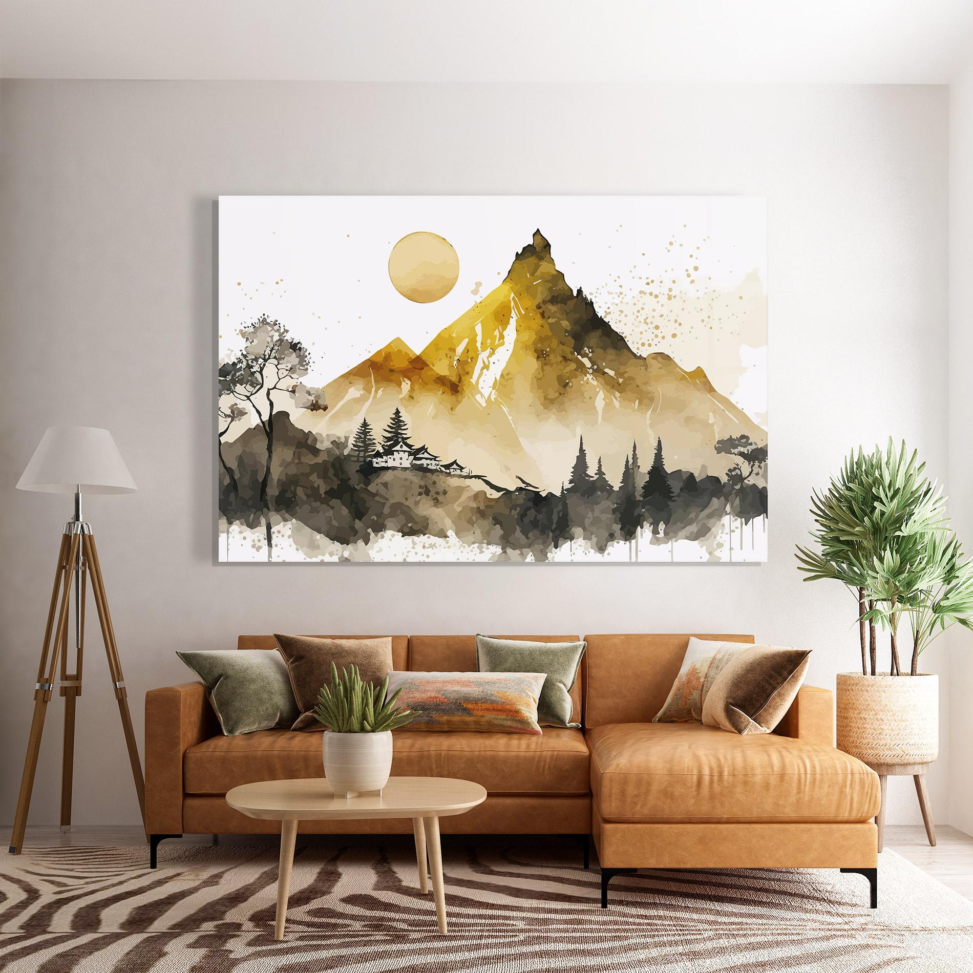 Tablou Sticla Gold Mountain Art mockup 7