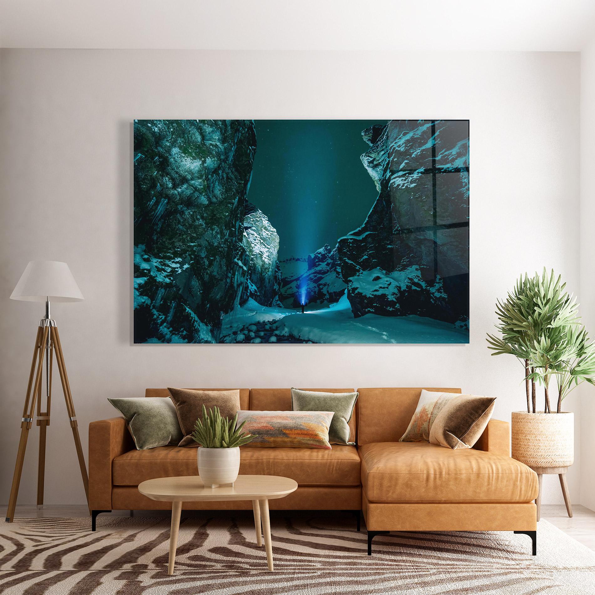 Tablou Sticla Green Light Mountain mockup 7