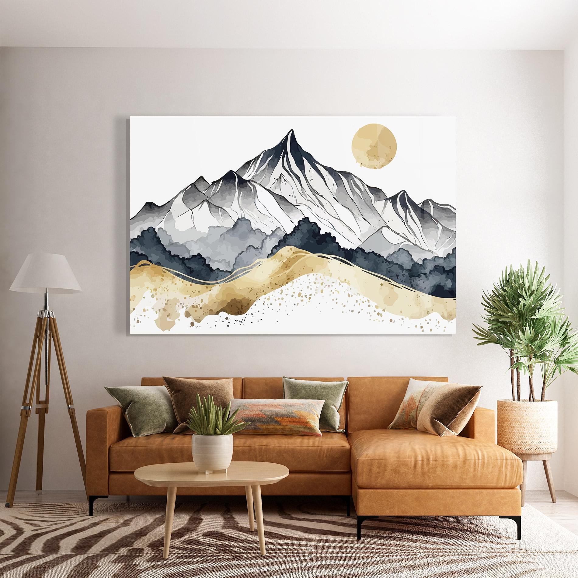Tablou Sticla Grey Gold Mountain mockup 7