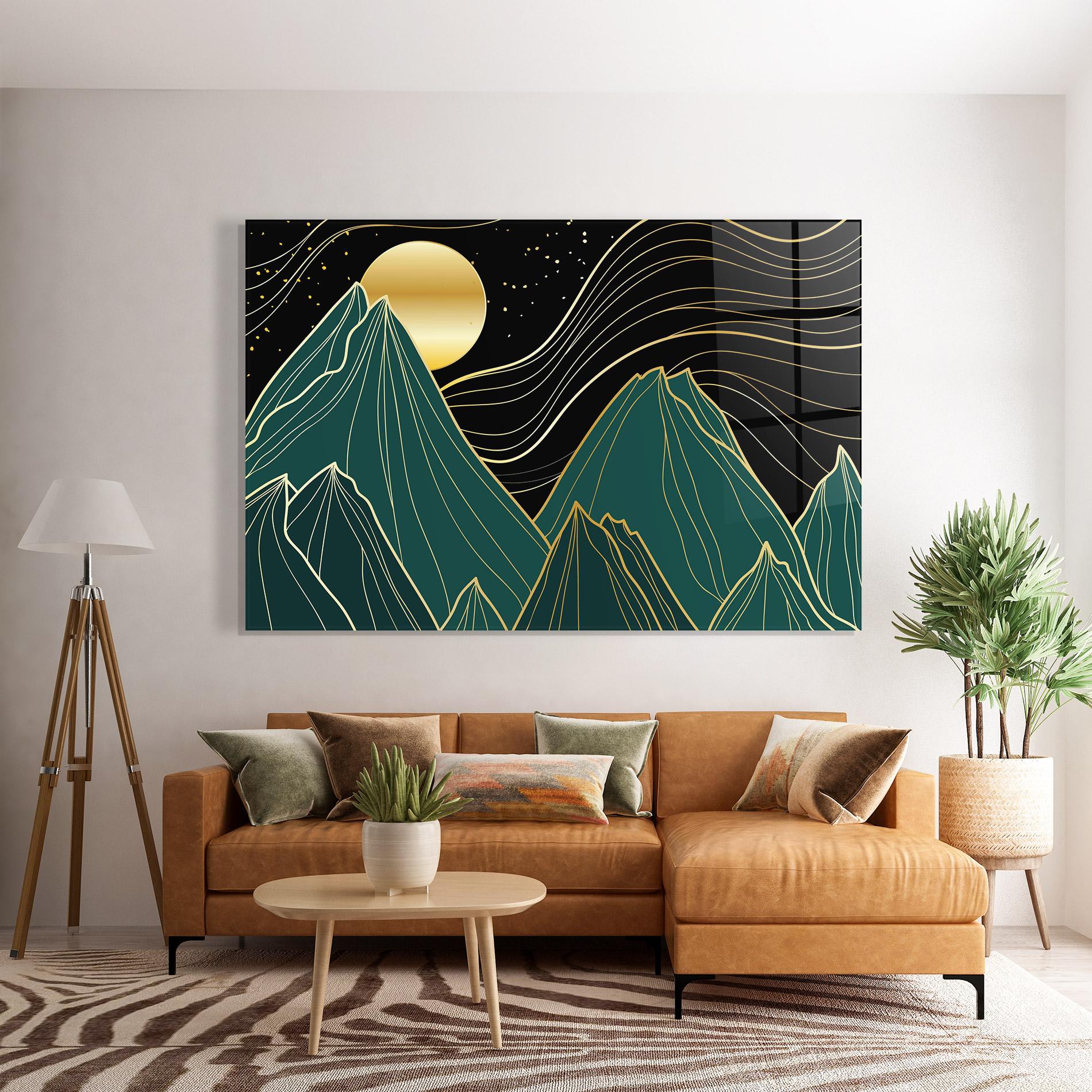 Tablou Sticla Mountain Gold Moon mockup 7