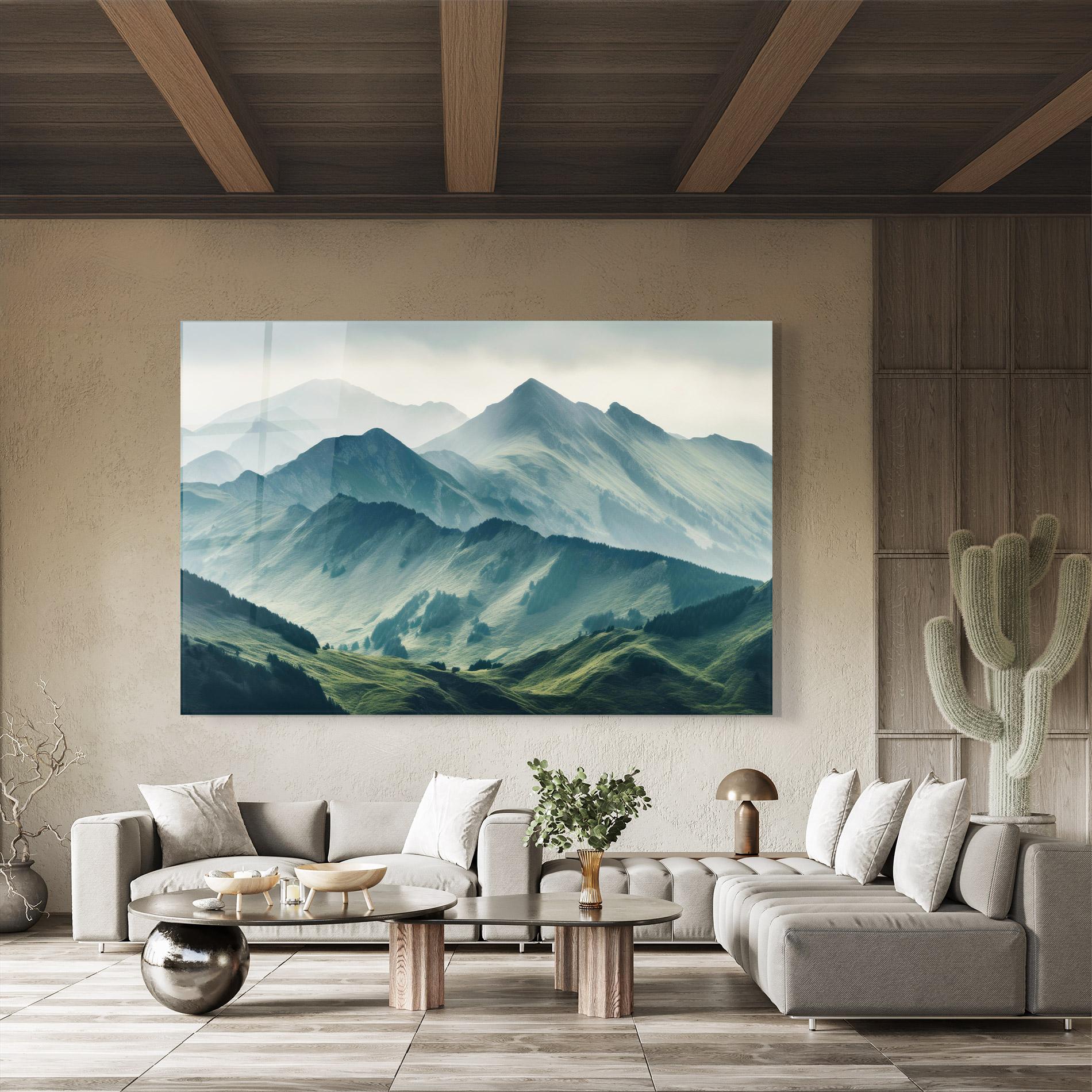 Tablou Sticla Amazing Foggy Mountain mockup 8