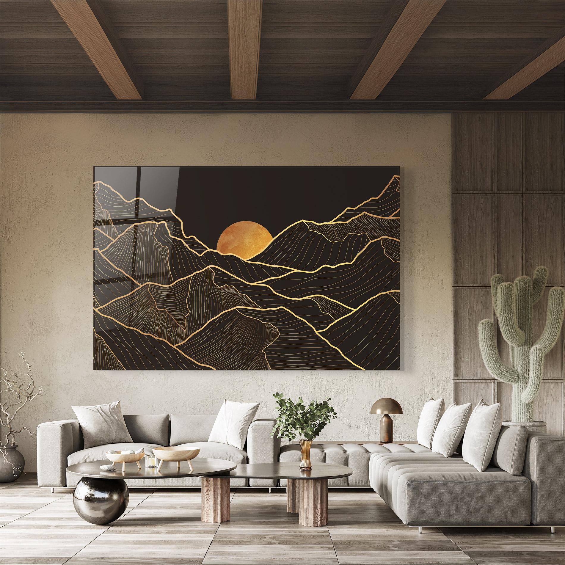 Tablou Sticla Black Gold Mountains mockup 8