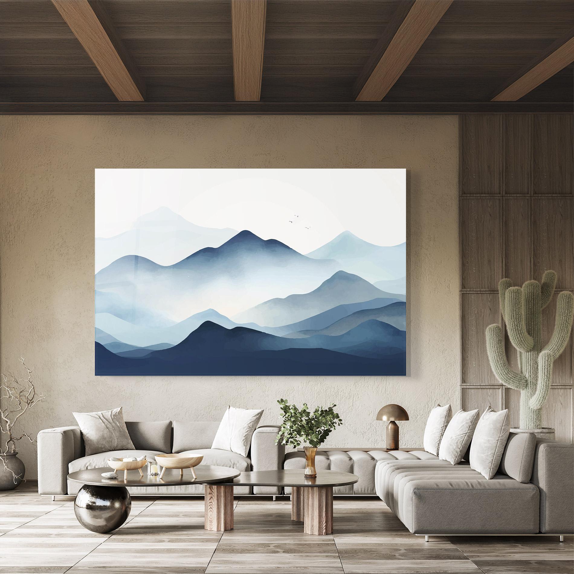 Tablou Sticla Blue Foggy Mountain mockup 8