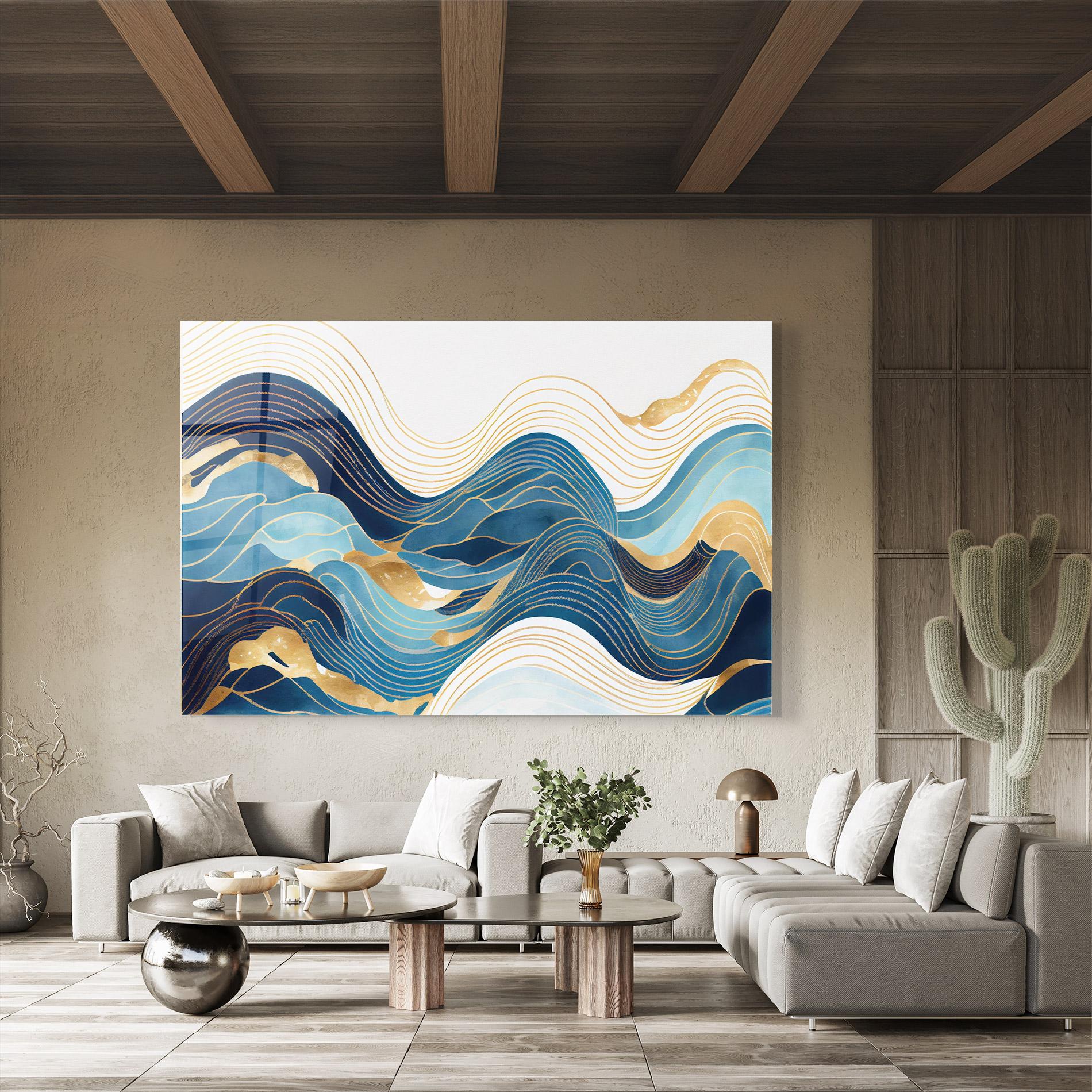 Tablou Sticla Blue Wave Mountain mockup 8