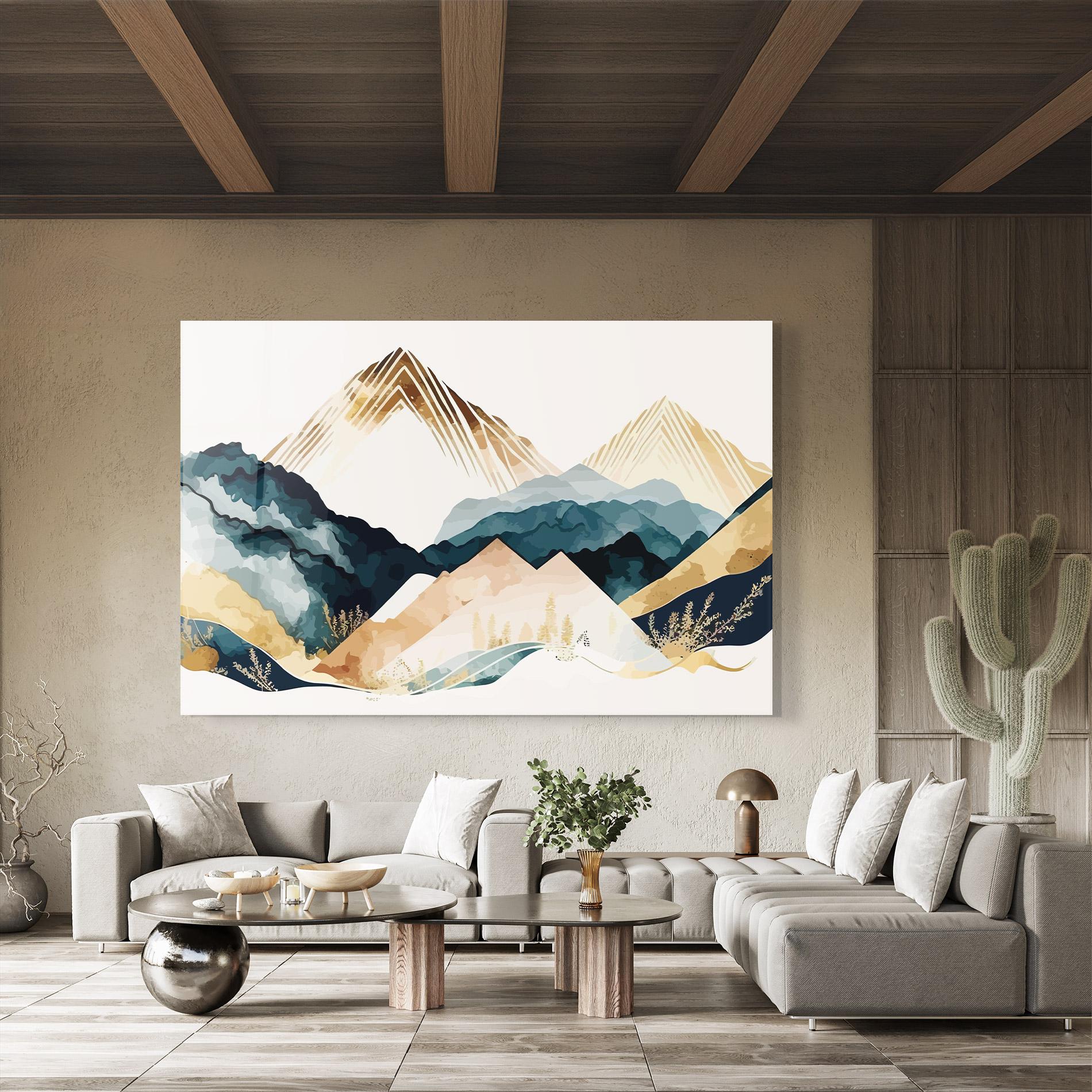 Tablou Sticla Gold Green Mountain mockup 8