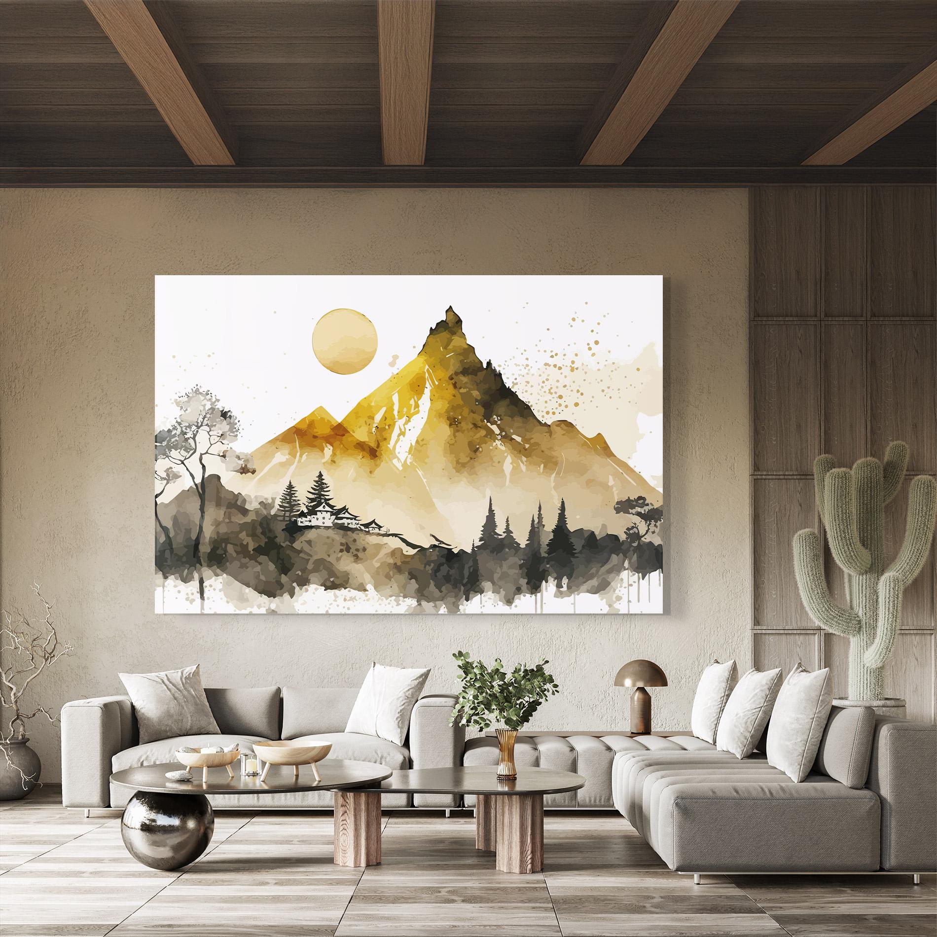 Tablou Sticla Gold Mountain Art mockup 8