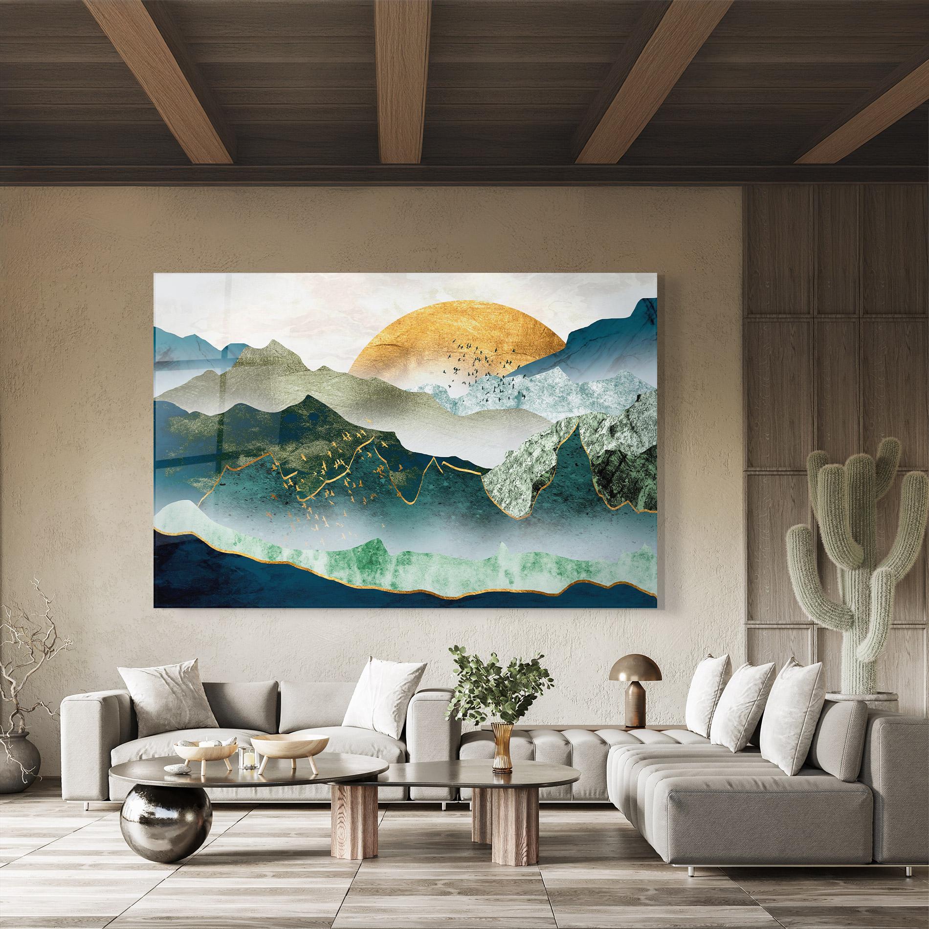 Tablou Sticla Golden Mountains mockup 8