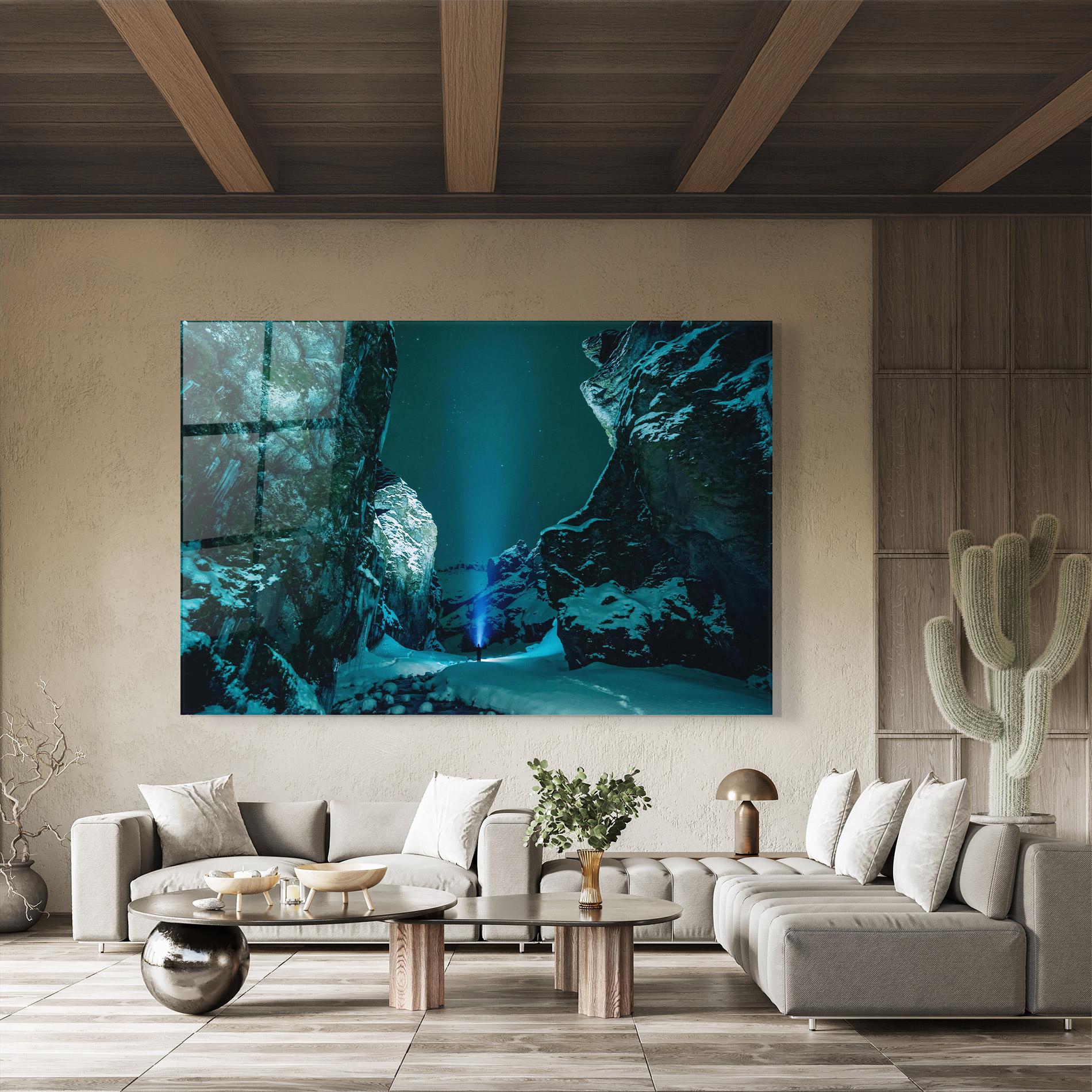 Tablou Sticla Green Light Mountain mockup 8