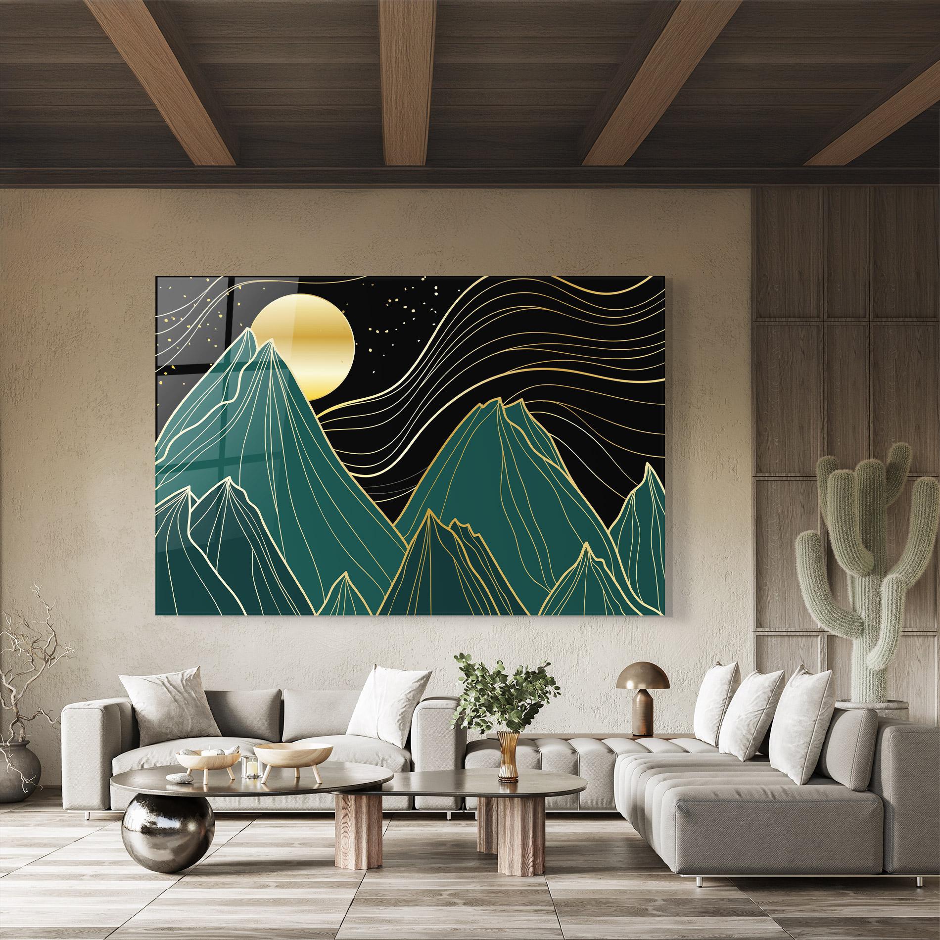 Tablou Sticla Mountain Gold Moon mockup 8