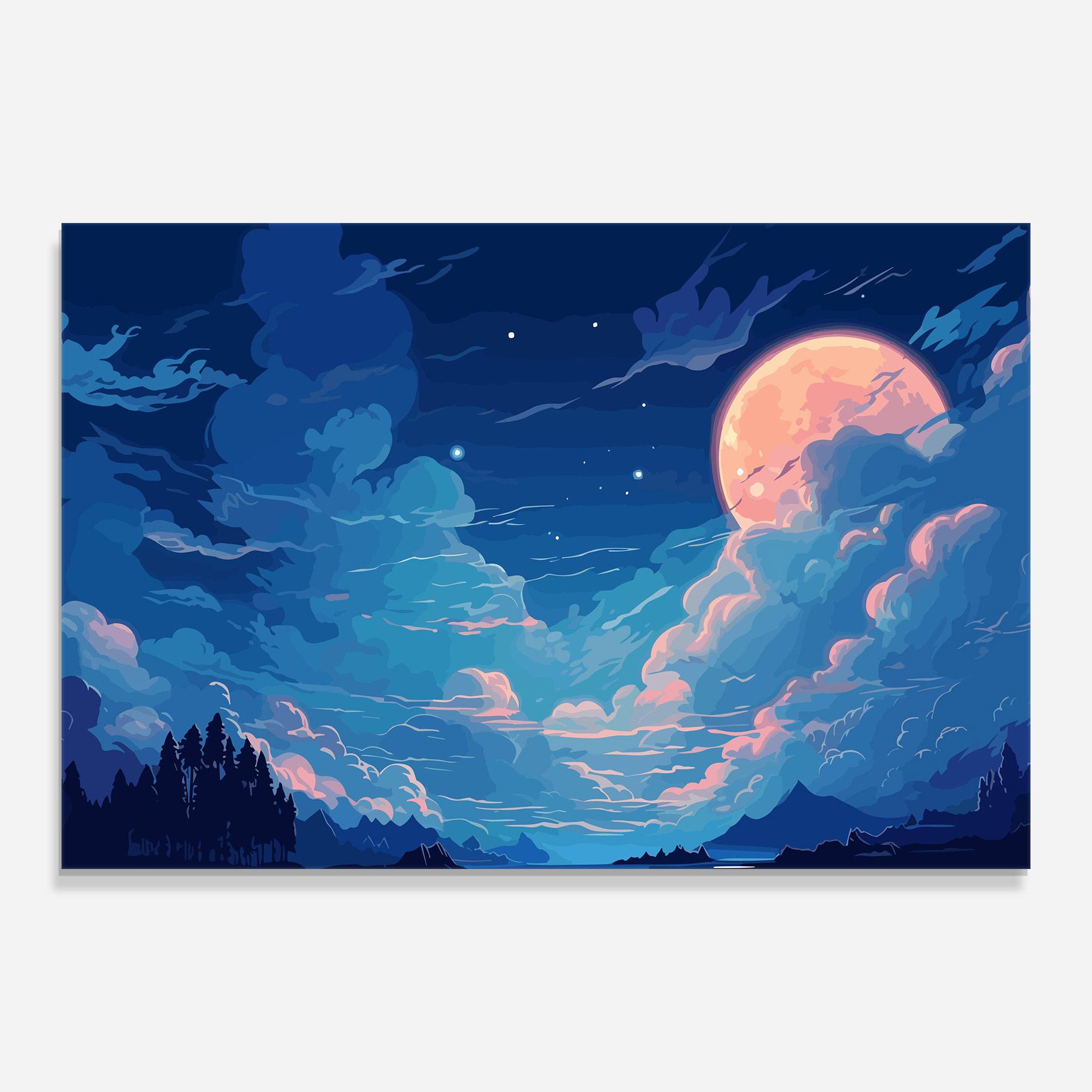 Tablou Sticla Blue Cloud Moon mockup 0