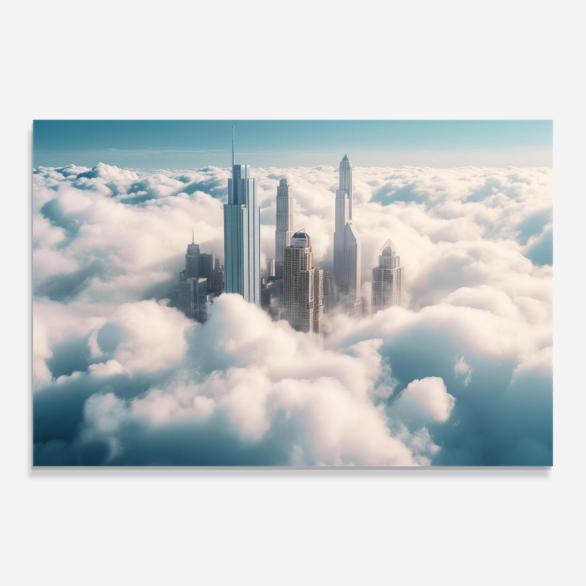 Tablou Sticla City Above Clouds mockup 0