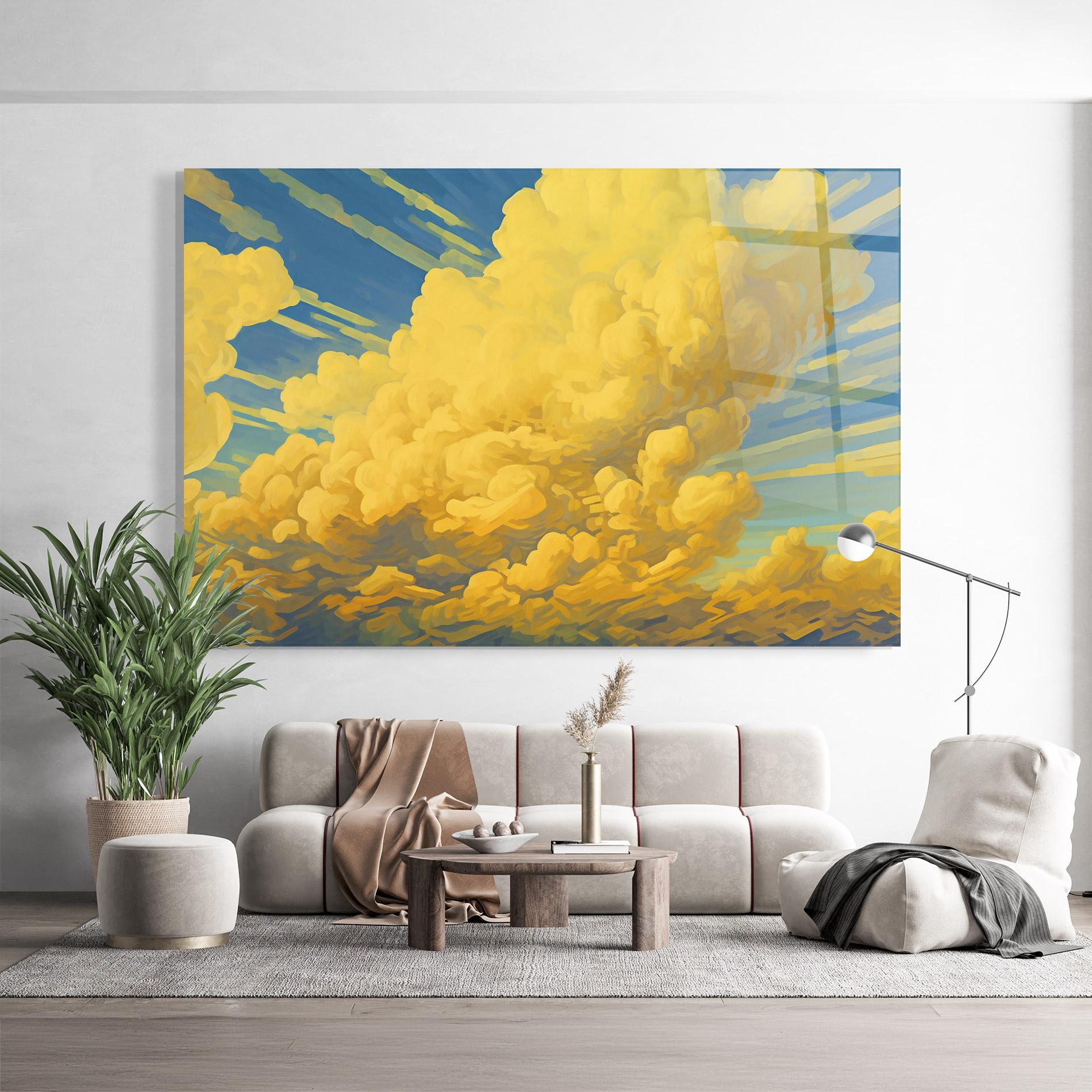 Tablou Sticla Big Yellow Cloud Art mockup 9