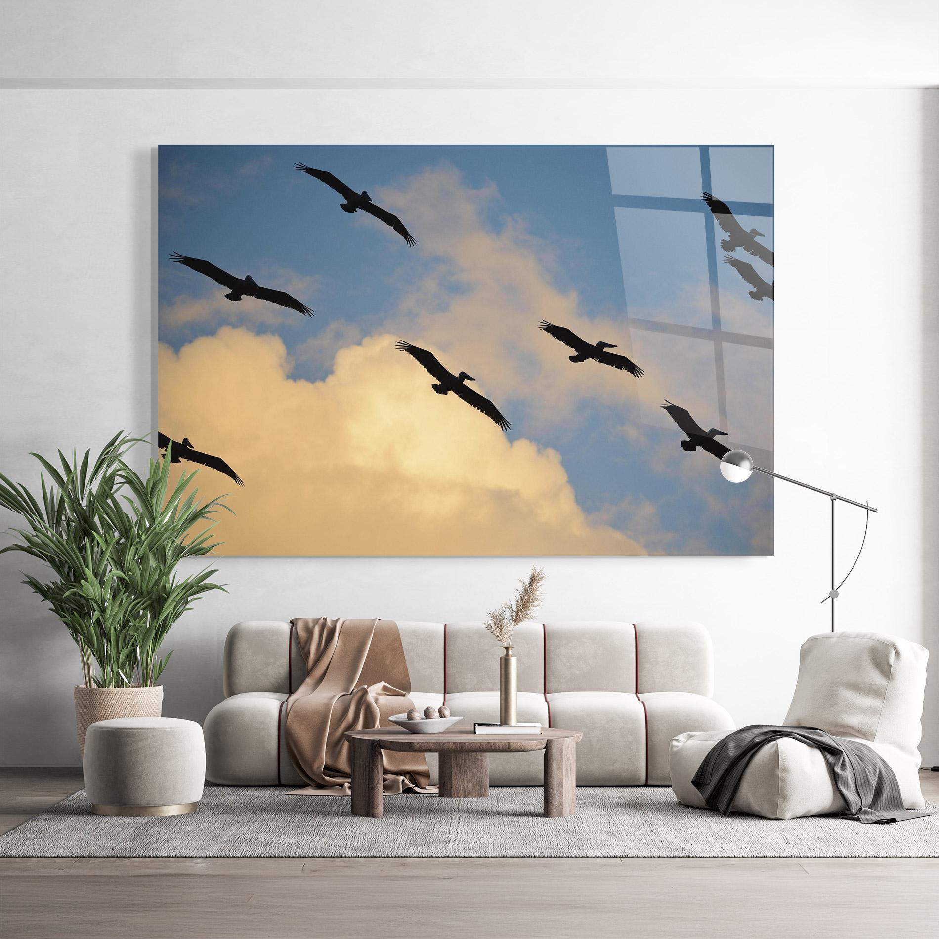 Tablou Sticla Bird Shilouette Cloud mockup 9