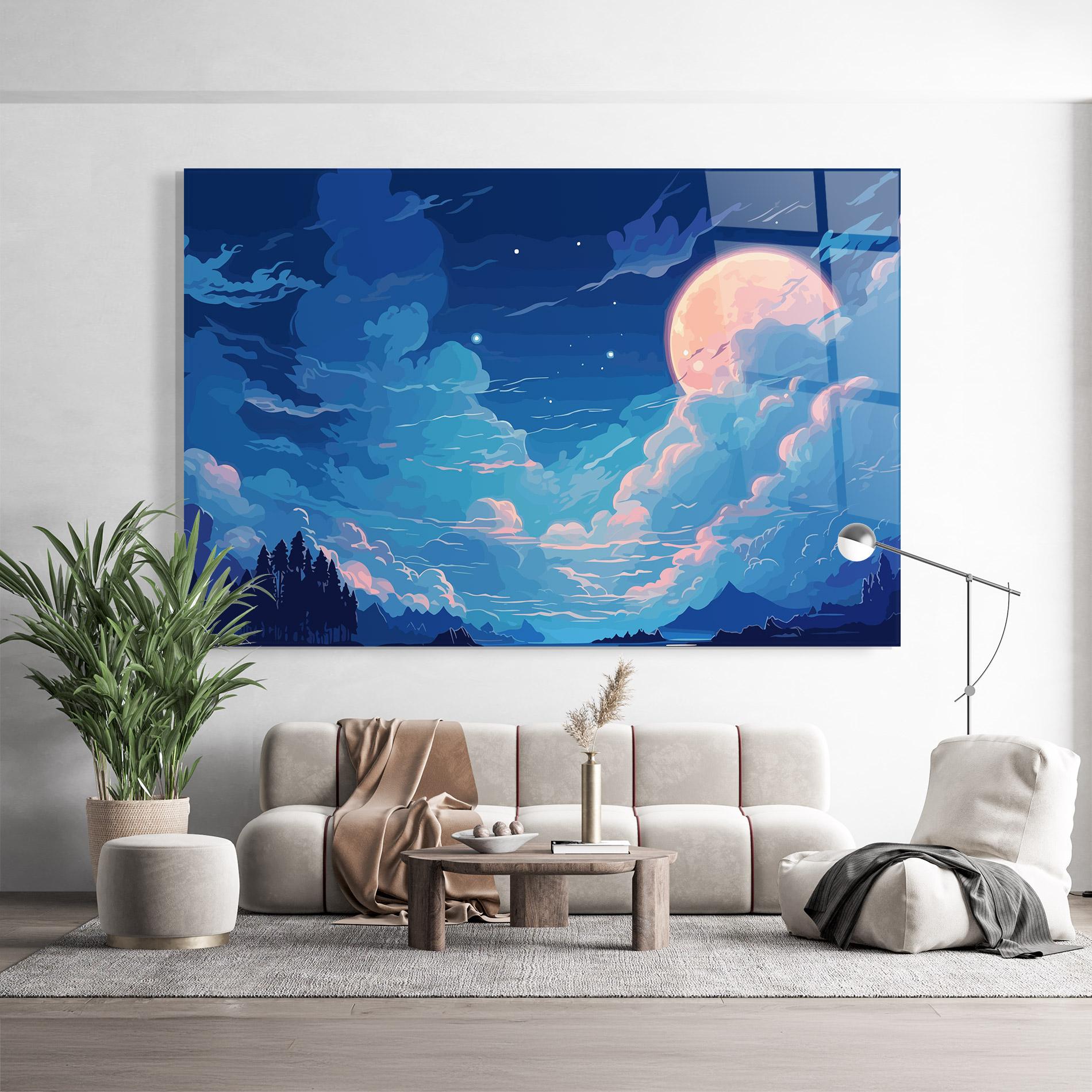 Tablou Sticla Blue Cloud Moon mockup 9