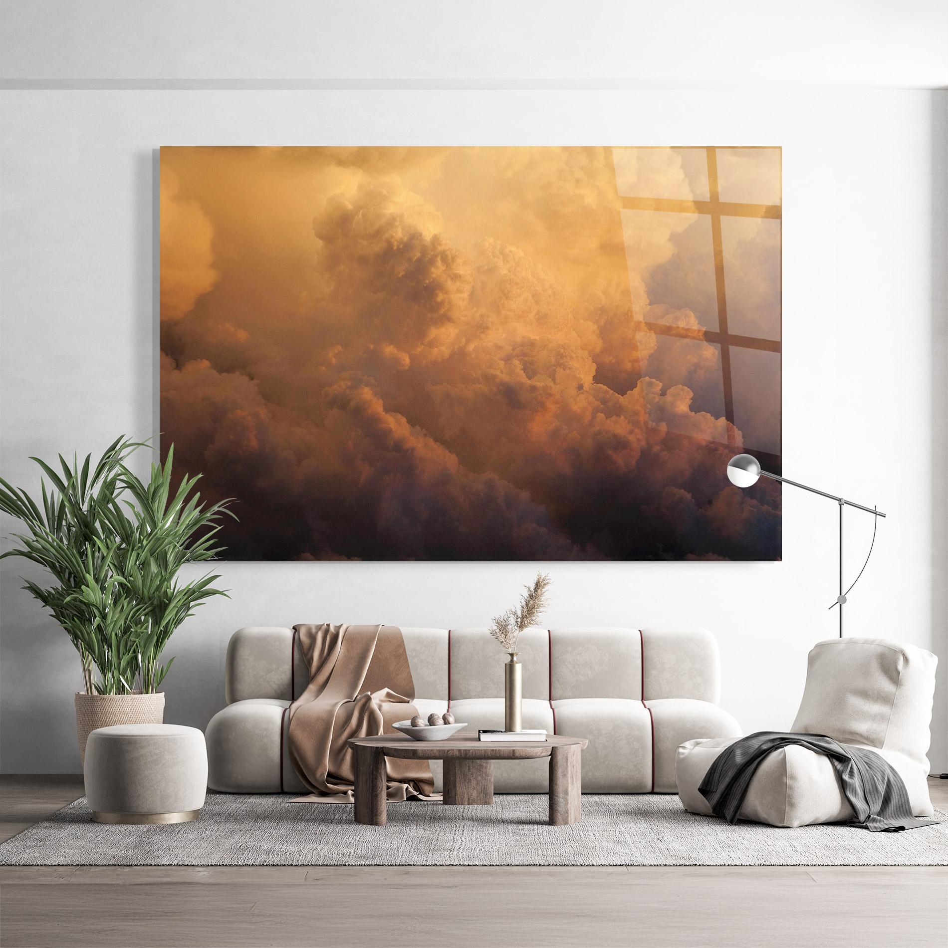 Tablou Sticla Brown Orange Clouds mockup 9