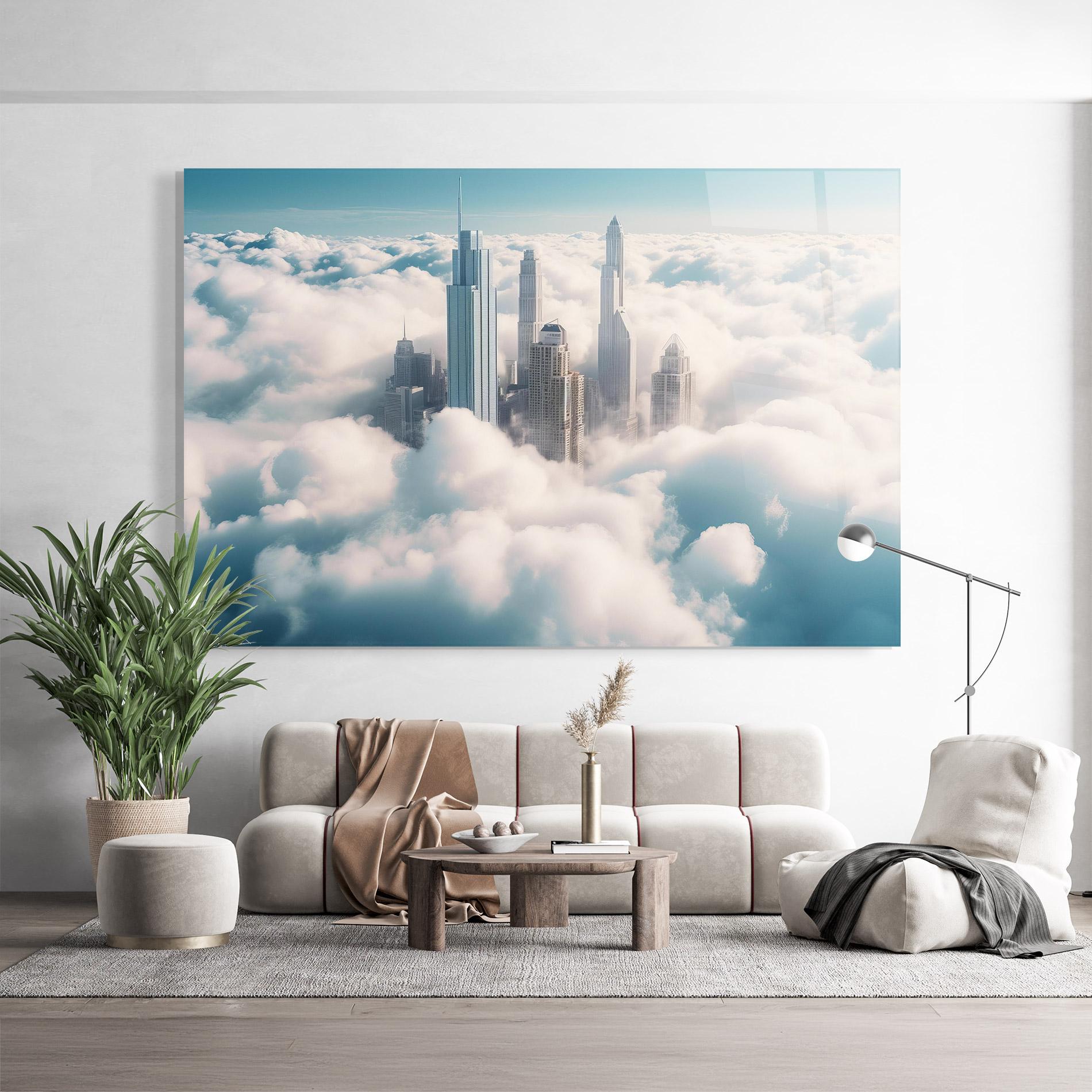 Tablou Sticla City Above Clouds mockup 9