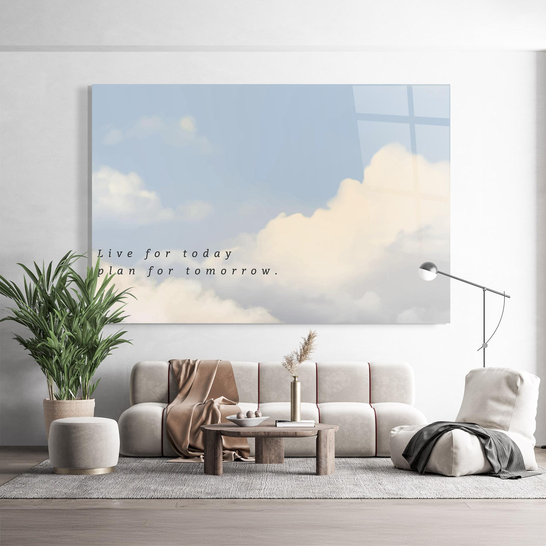 Tablou Sticla Clouds Text Blue mockup 9