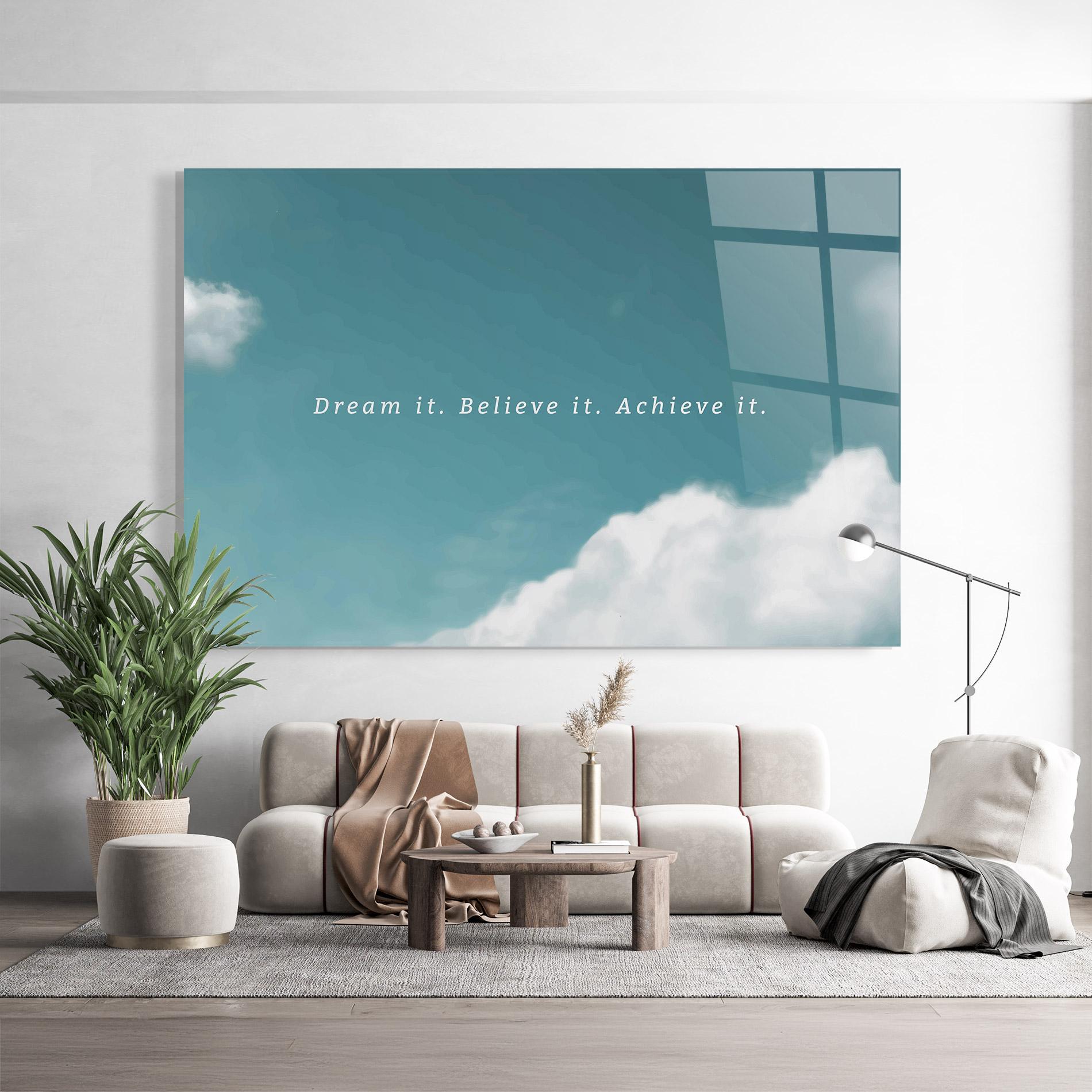 Tablou Sticla Clouds Text Green mockup 9