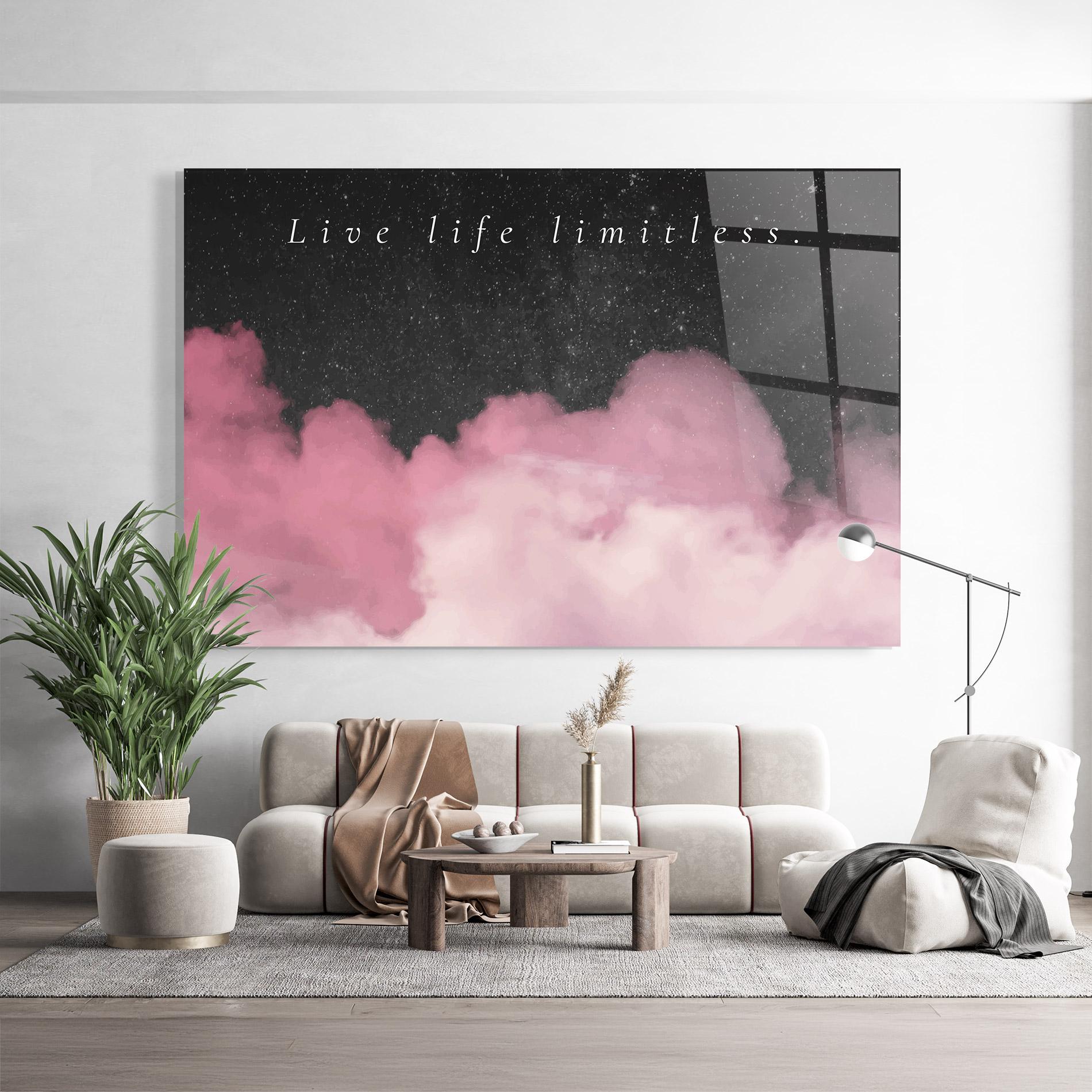Tablou Sticla Clouds Text Pink mockup 9