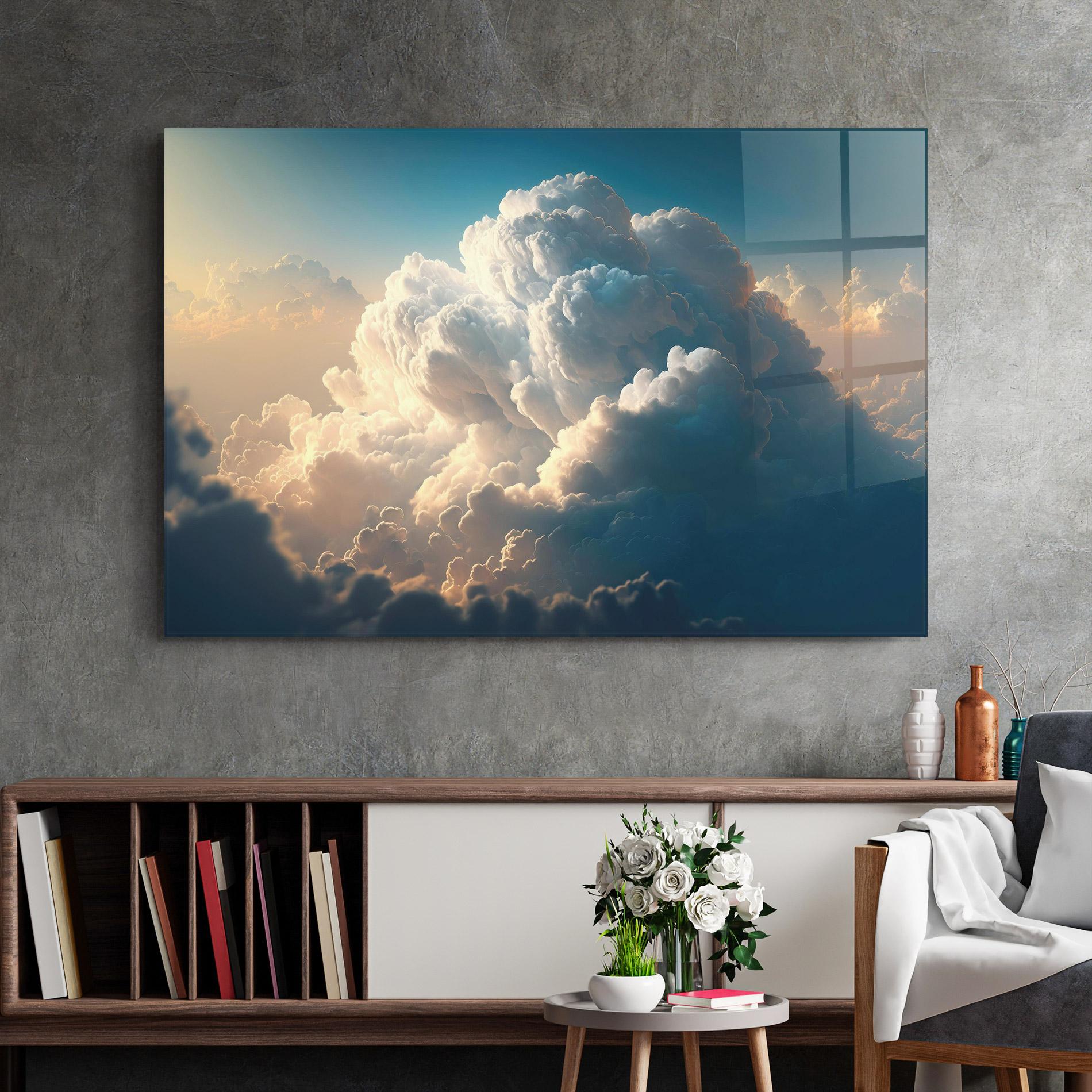 Tablou Sticla Big Puffy Clouds mockup 2