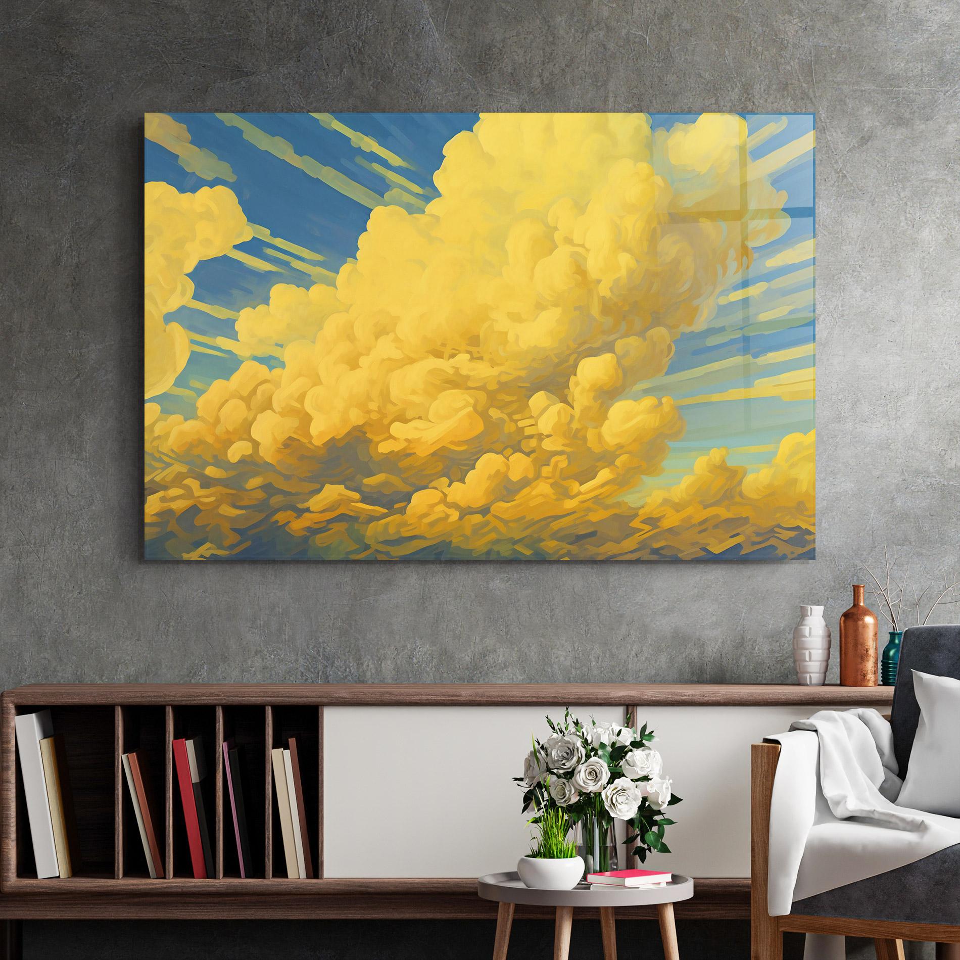 Tablou Sticla Big Yellow Cloud Art mockup 2