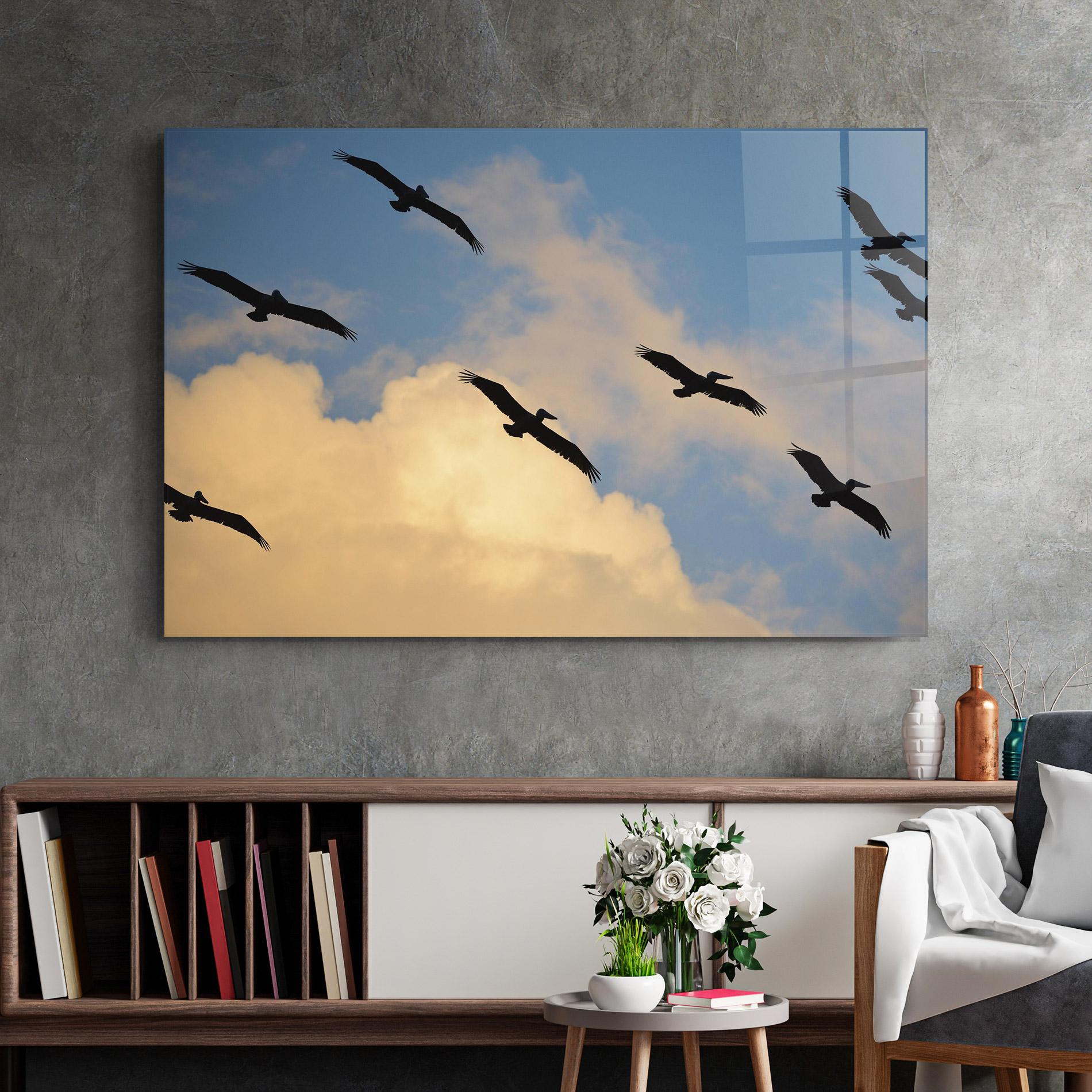 Tablou Sticla Bird Shilouette Cloud mockup 2